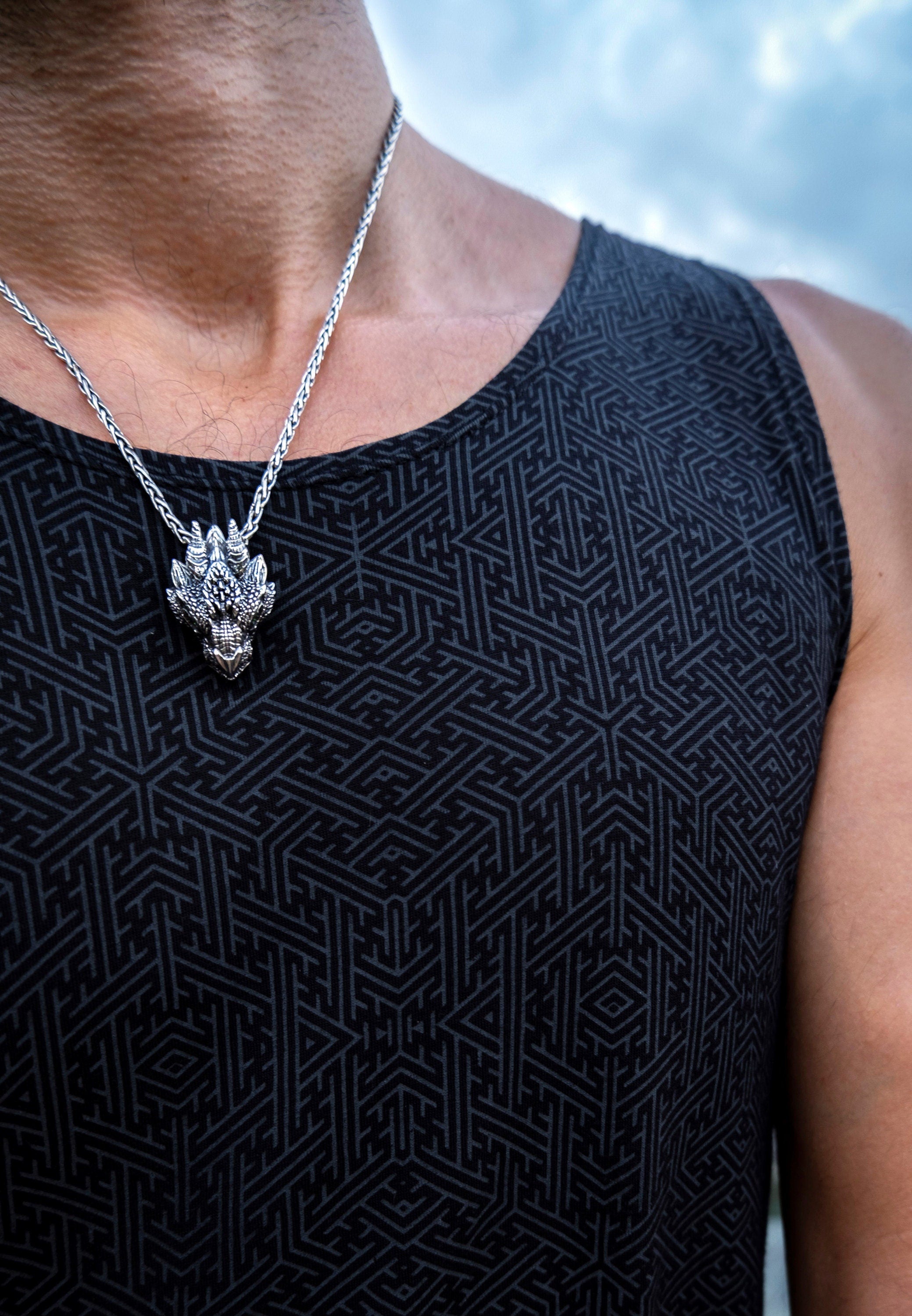 Silver Dragon Head Pendant | Dragon Necklace | Silver Dragon Jewelry