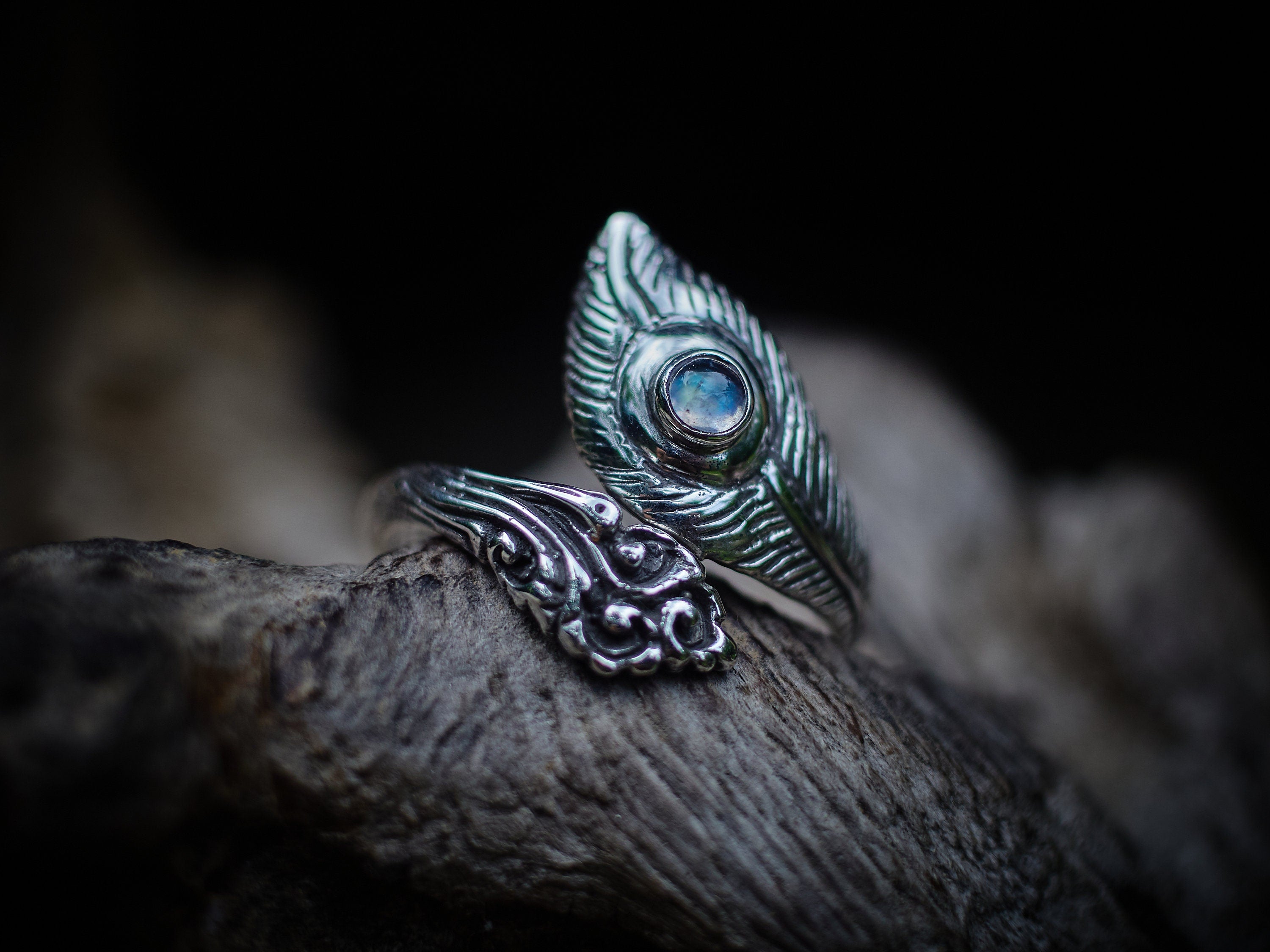 Silver Peacock Feather Ring