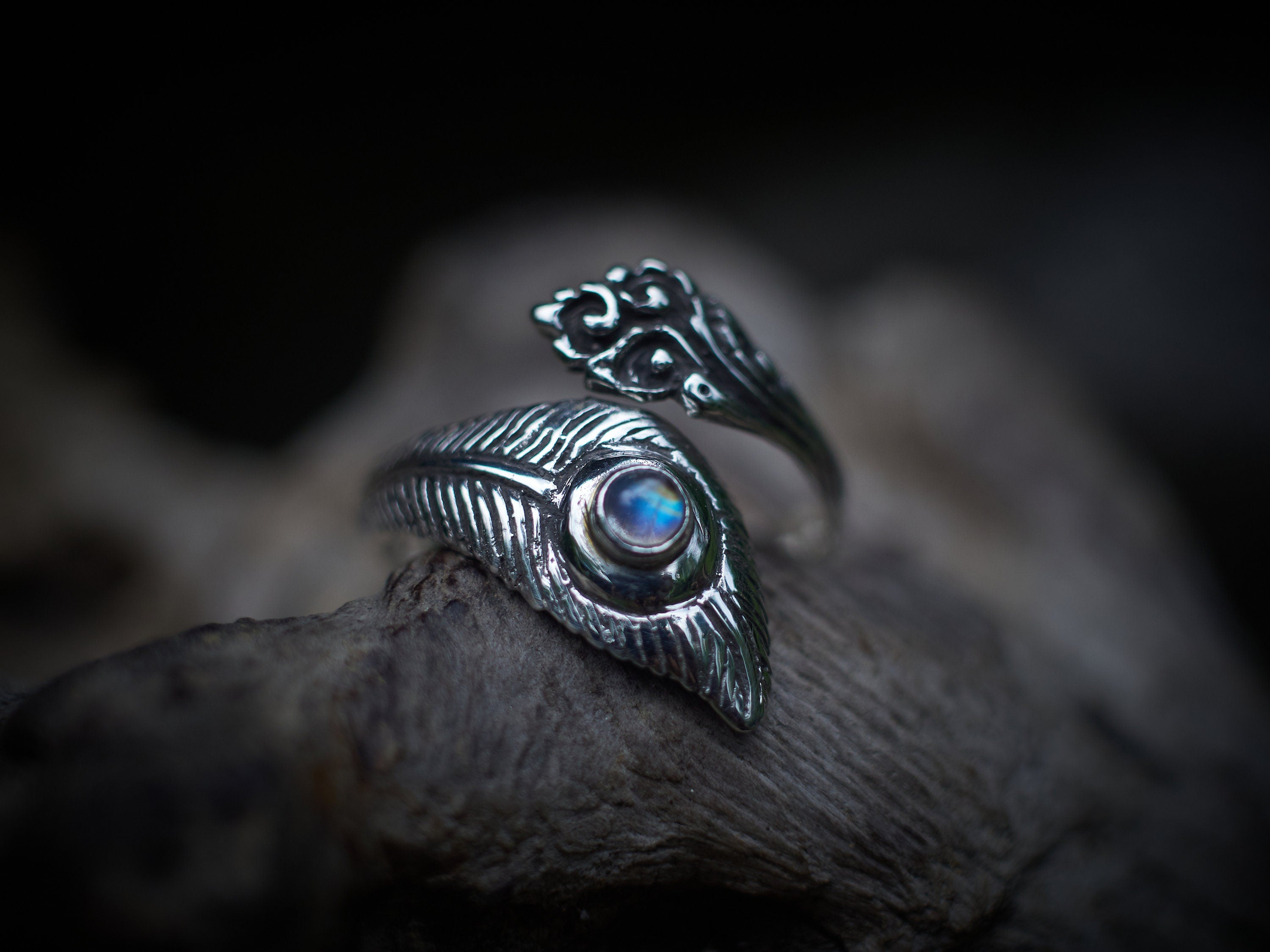 Silver Peacock Feather Ring