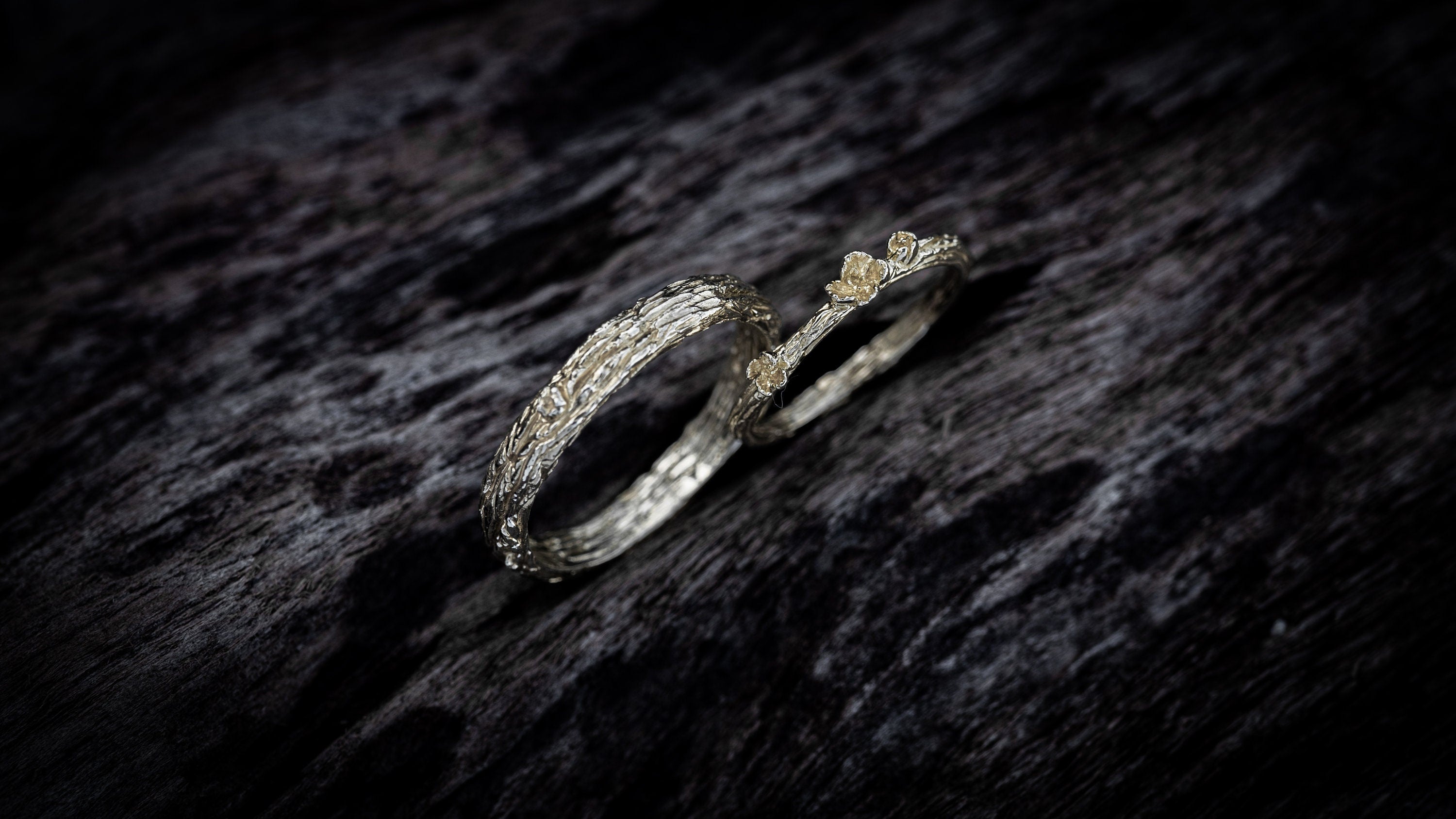 14K Gold Tree Bark Rings Set