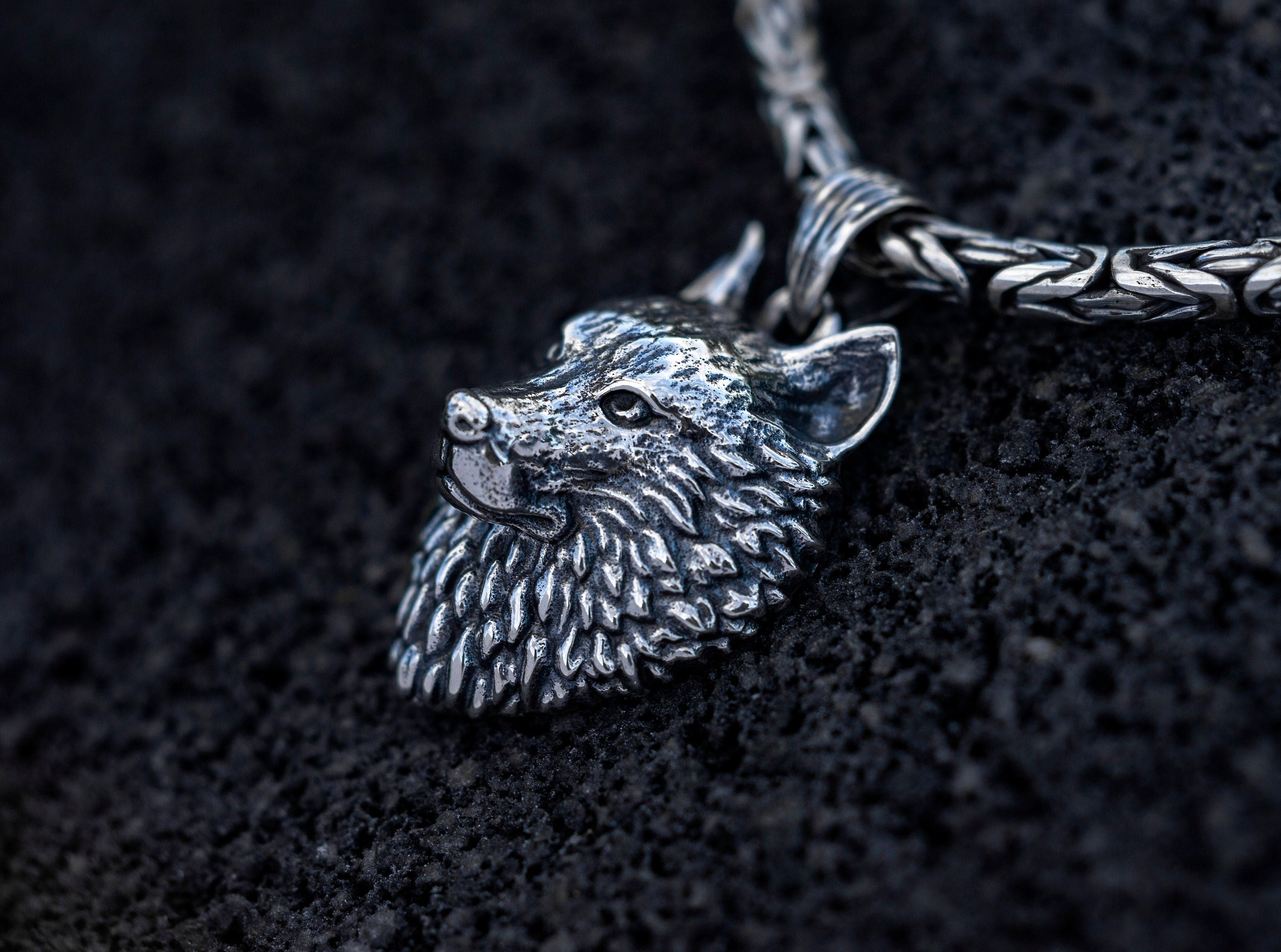 Wild Wolf Necklace | Wolf Head Pendant | Silver Wolf Men Necklace | Silver Animal Pendant | Animal Jewelry | Wolf Gift for Men