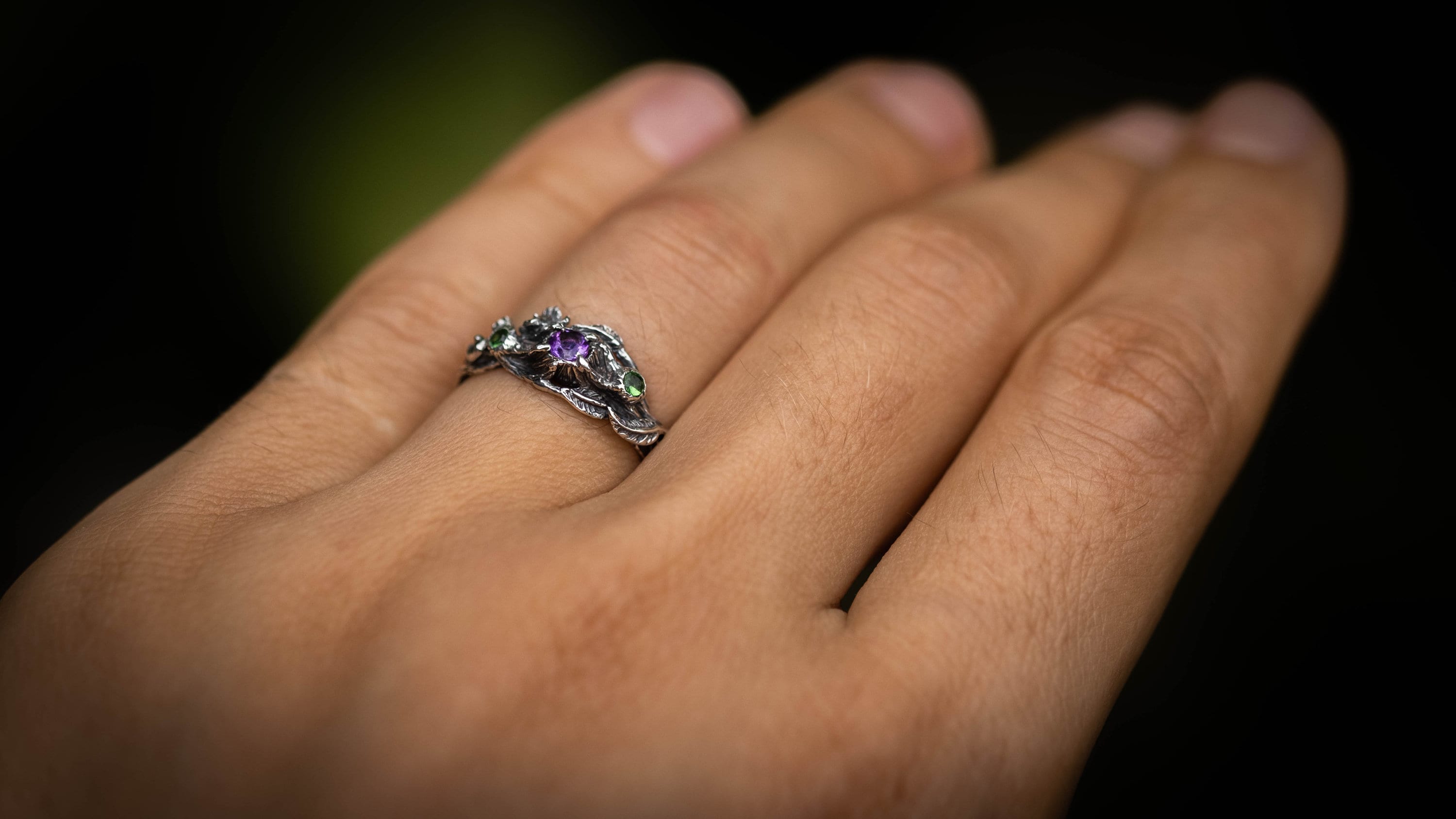 Silver Twig Engagement Ring With Amethyst | Nature-Inspired Elven Ring | Sterling Silver Branch Ring | Tree Branch Ring | Boho Jewelry