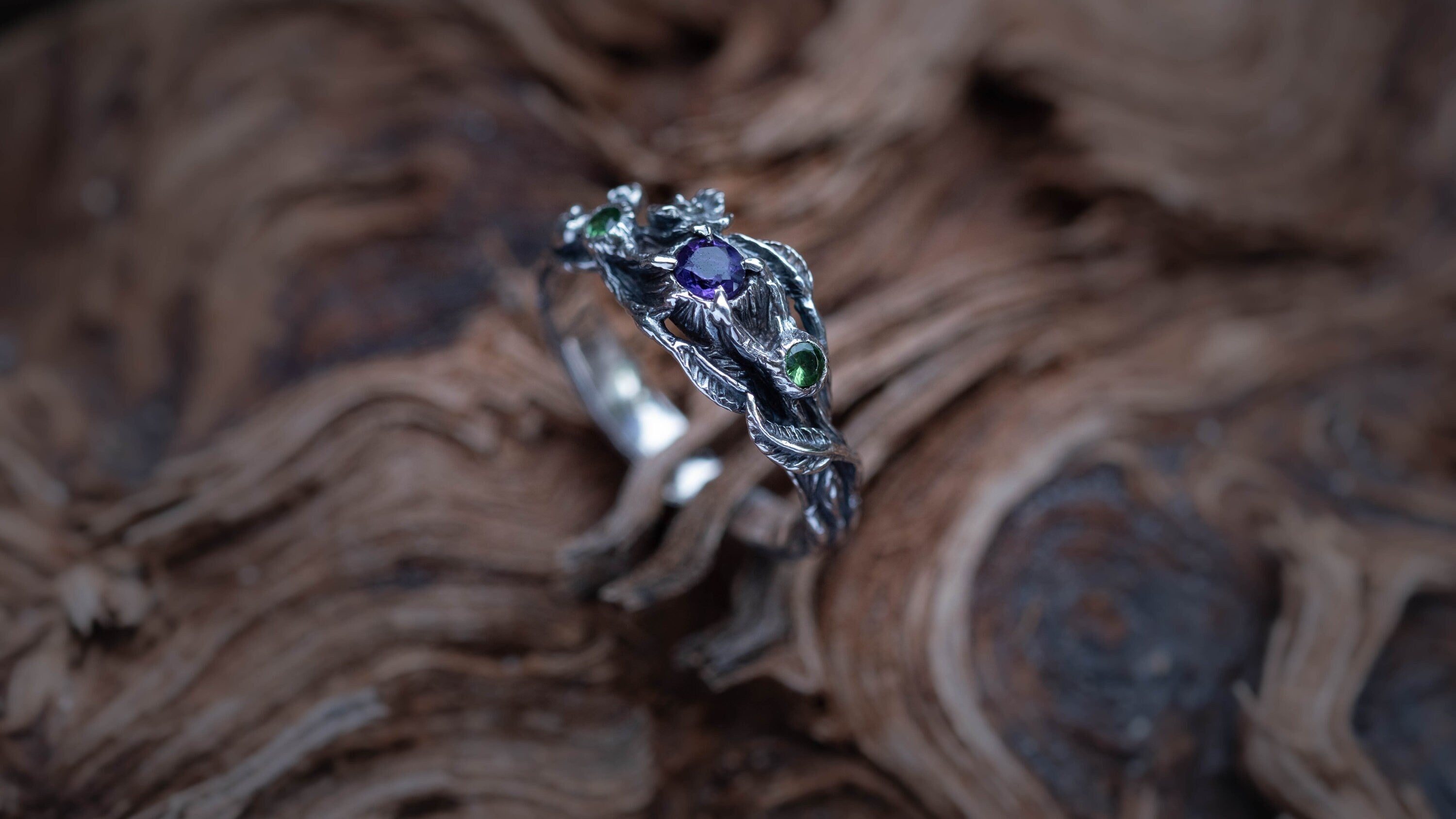 Silver Twig Engagement Ring With Amethyst | Nature-Inspired Elven Ring | Sterling Silver Branch Ring | Tree Branch Ring | Boho Jewelry