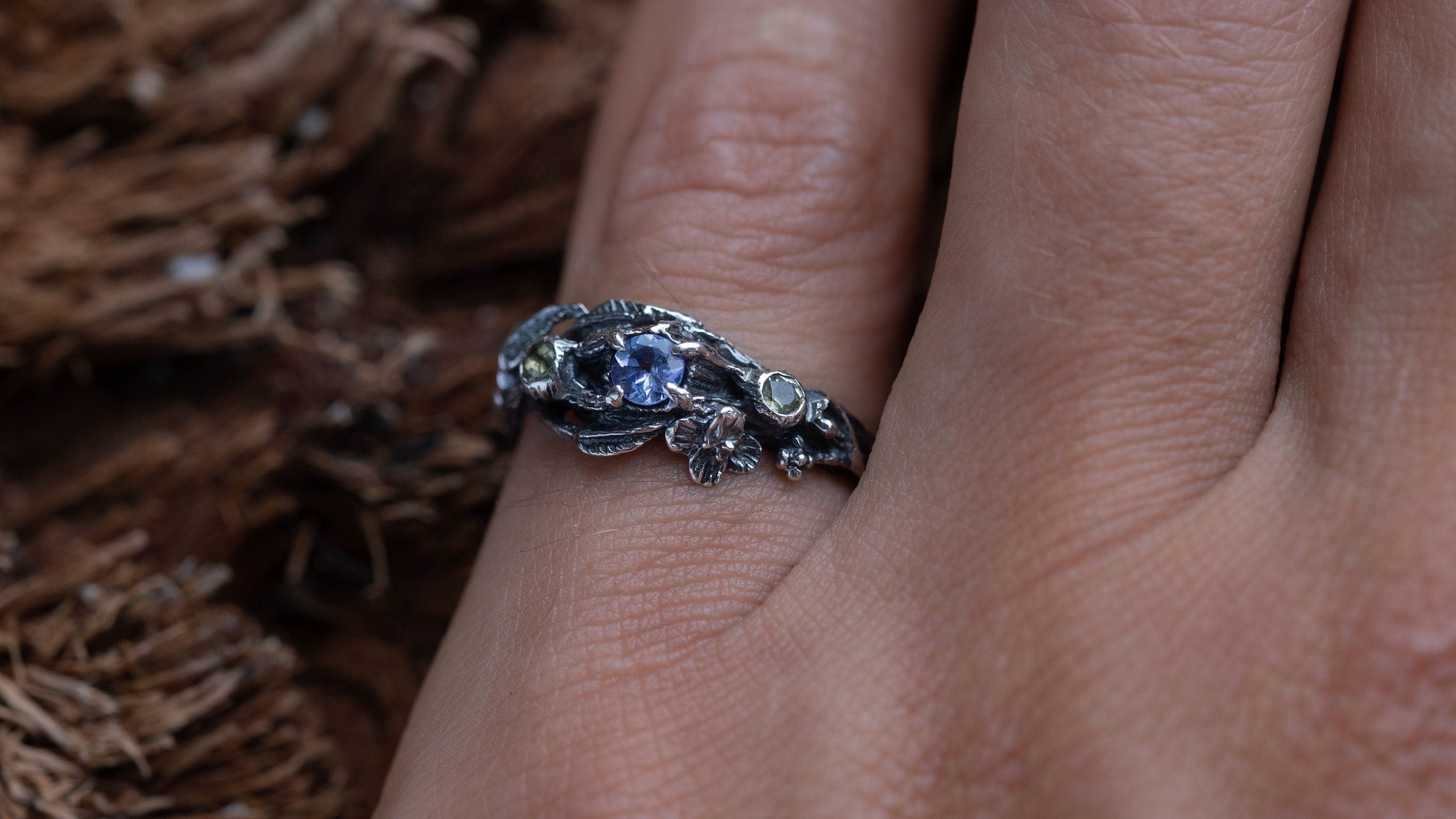 Silver Twig Engagement Ring With Amethyst | Nature-Inspired Elven Ring | Sterling Silver Branch Ring | Tree Branch Ring | Boho Jewelry