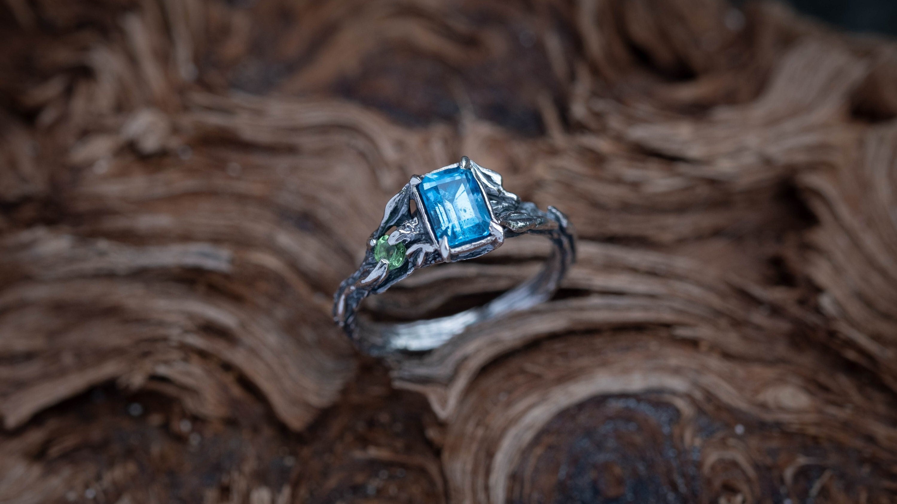 Silver Twig Engagement Ring | Fairy ring 'Lina' | Nature Inspired Engagement ring | Elven ring | Fairy Jewelry | Ring With Gemstones