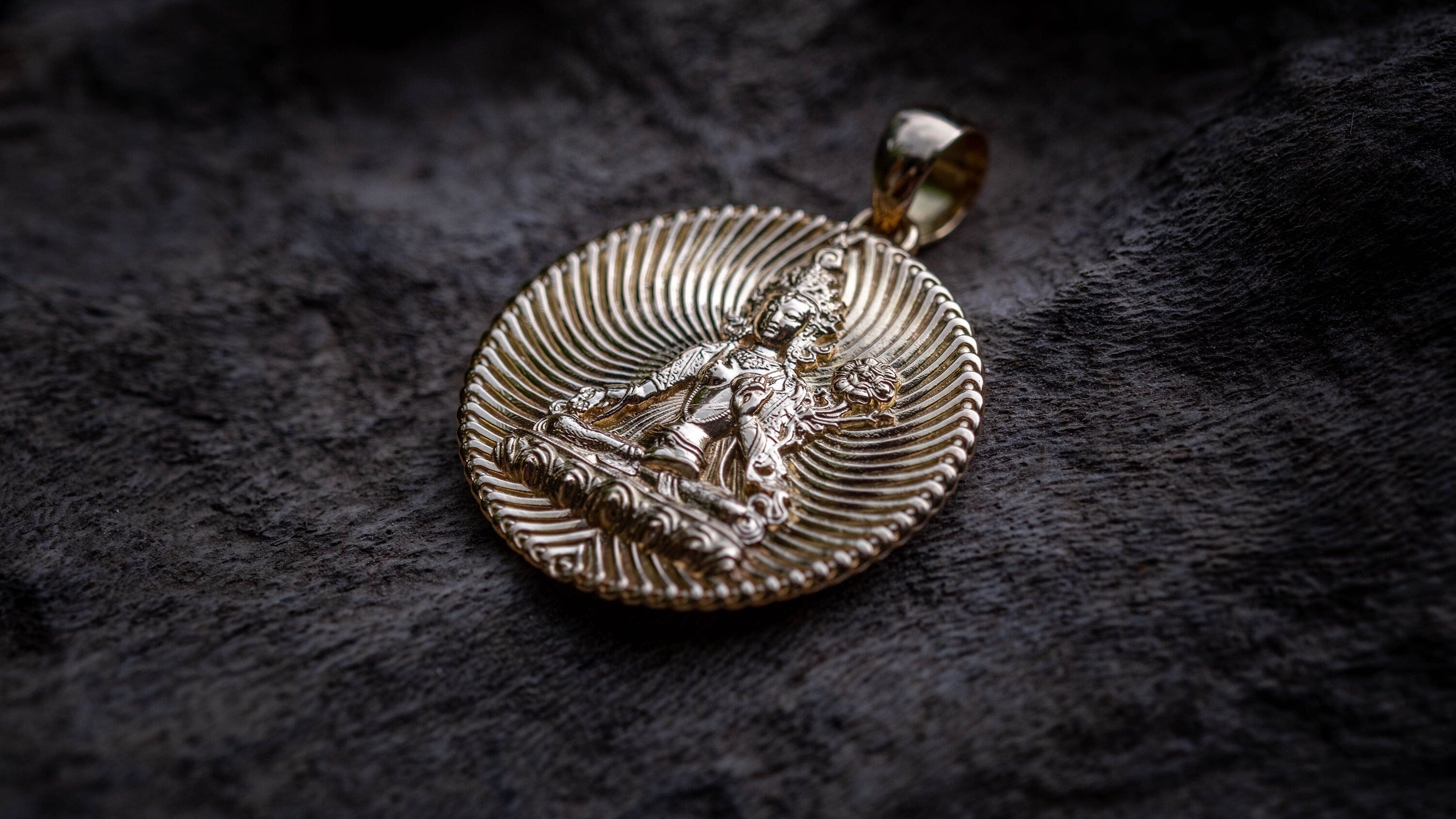 Handmade 14K gold goddess necklace with sculptural relief