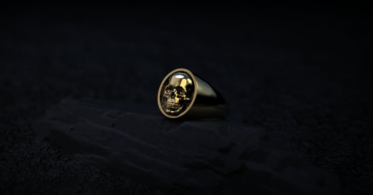 14K Gold Skull Ring | Gold Signet Ring | Mens Skull Ring | Skull Rings | Goth Ring | Biker Ring | Skull Ring Men, Gold Jewelry