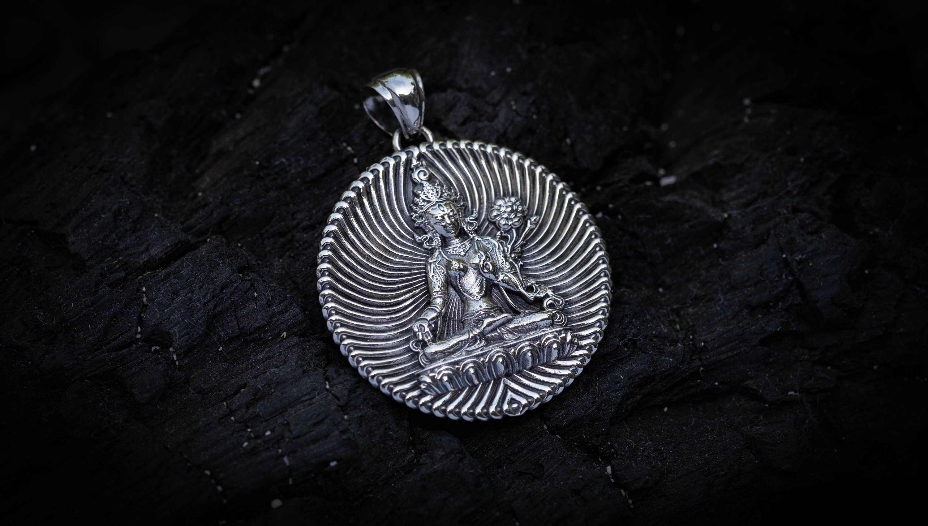 Sterling Silver White Tara Pendant-Handmade Buddhist Goddess Pendant-Spiritual Silver Jewelry-Protection & Healing Necklace -Buddhist Gift