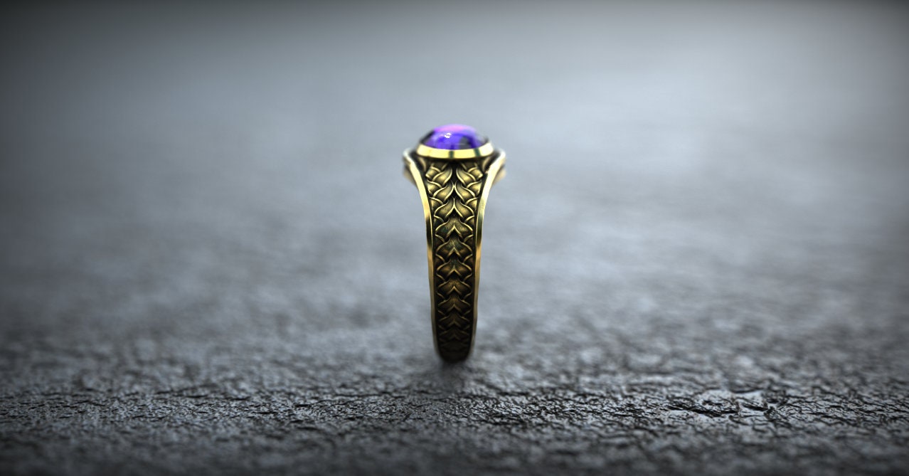 10K Gold Celtic Wedding Ring | Viking Wedding Ring 'Freya' | Celtic Engagement Ring with Gemstone | Gold Viking Ring | Celtic Jewelry