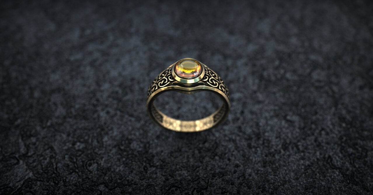 Gold Celtic Knot Wedding Ring | Viking Wedding Ring 'Sol' | Celtic Engagement Ring with Gemstone | Gold Viking Ring | Celtic Jewelry