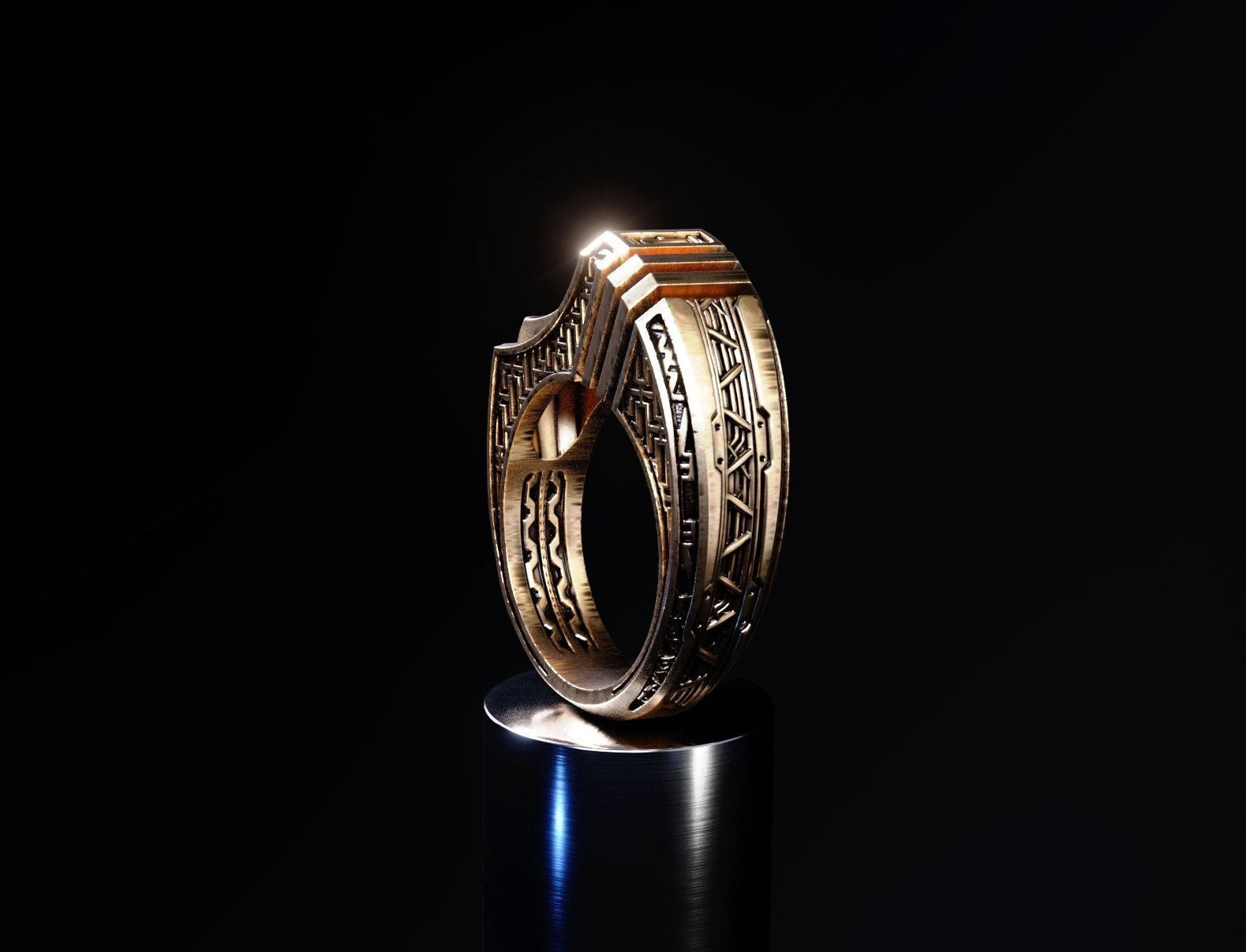 Geometric gold ring 'Titan'