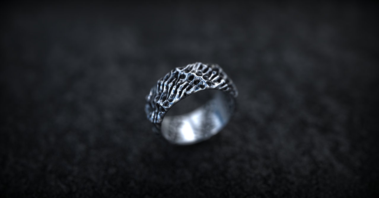 Side view of handmade gothic silver ring