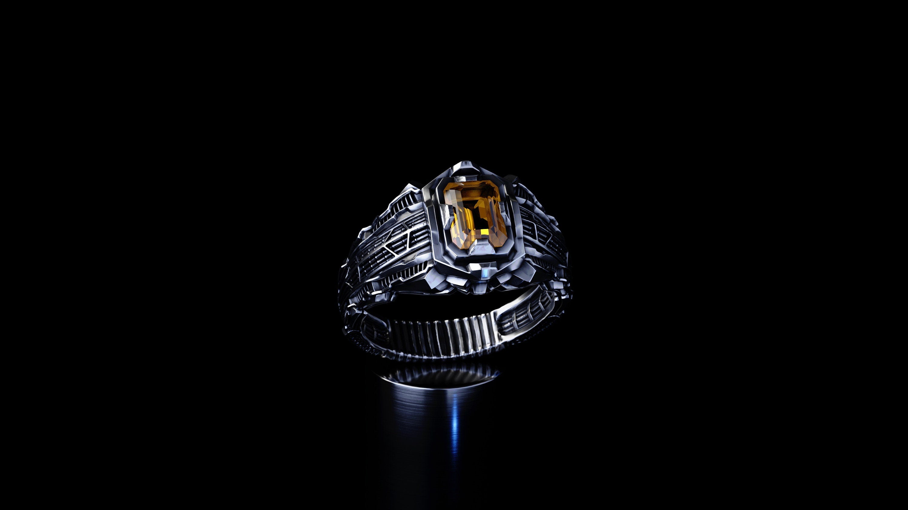 Futuristic silver ring 'Collider'