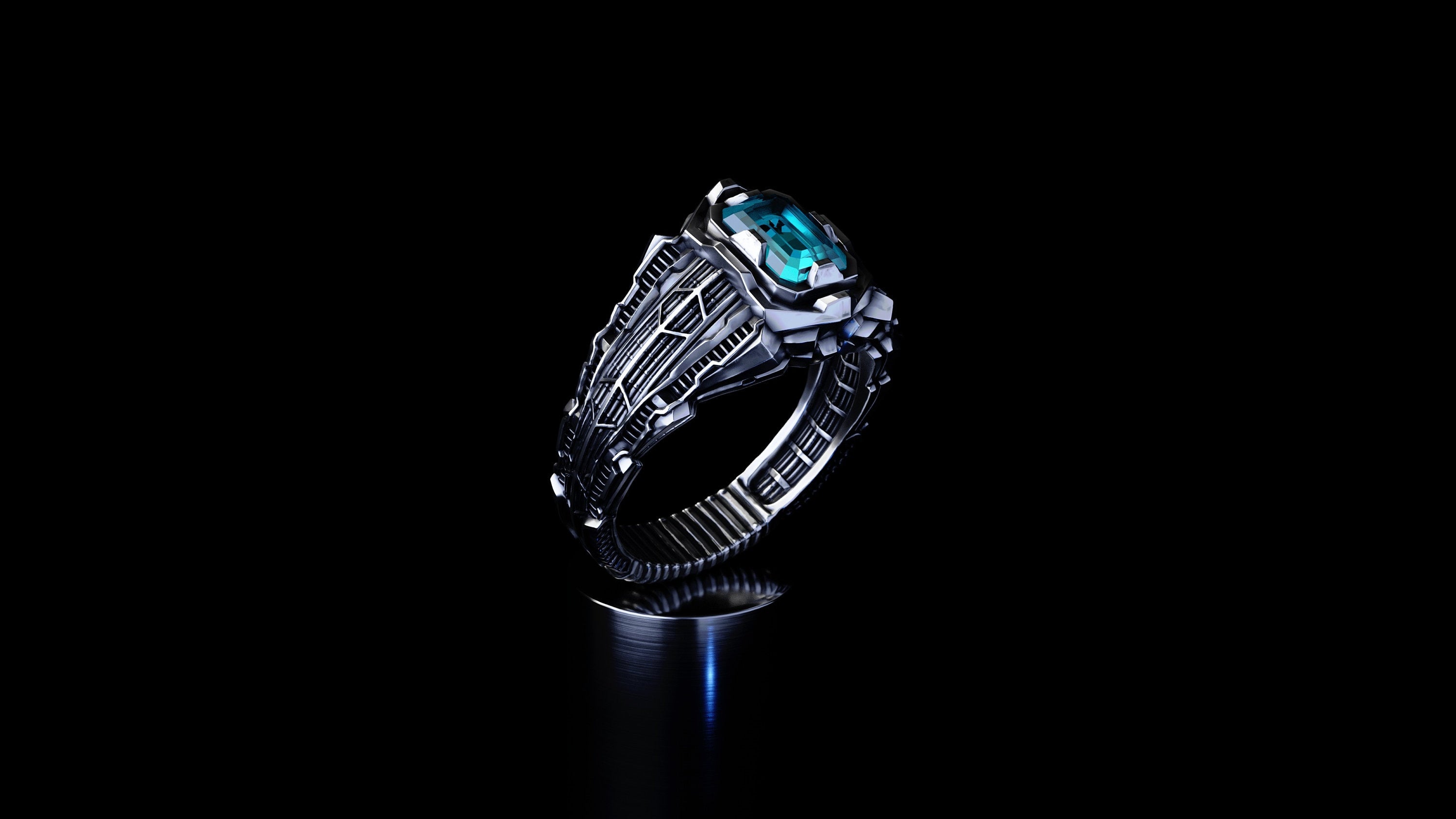 Futuristic silver ring 'Collider'