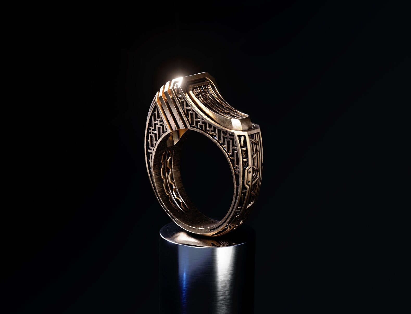 Geometric gold ring 'Titan'