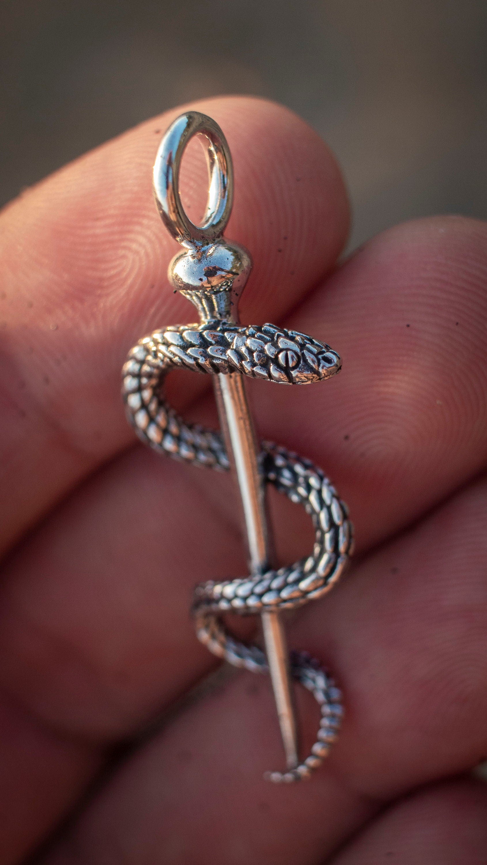 Sterling Silver Snake Pendant | Rod of Asclepius Jewelry | Asclepius Pendant | Healing Symbol Necklace | God of Medicine Charm | Unisex Gift