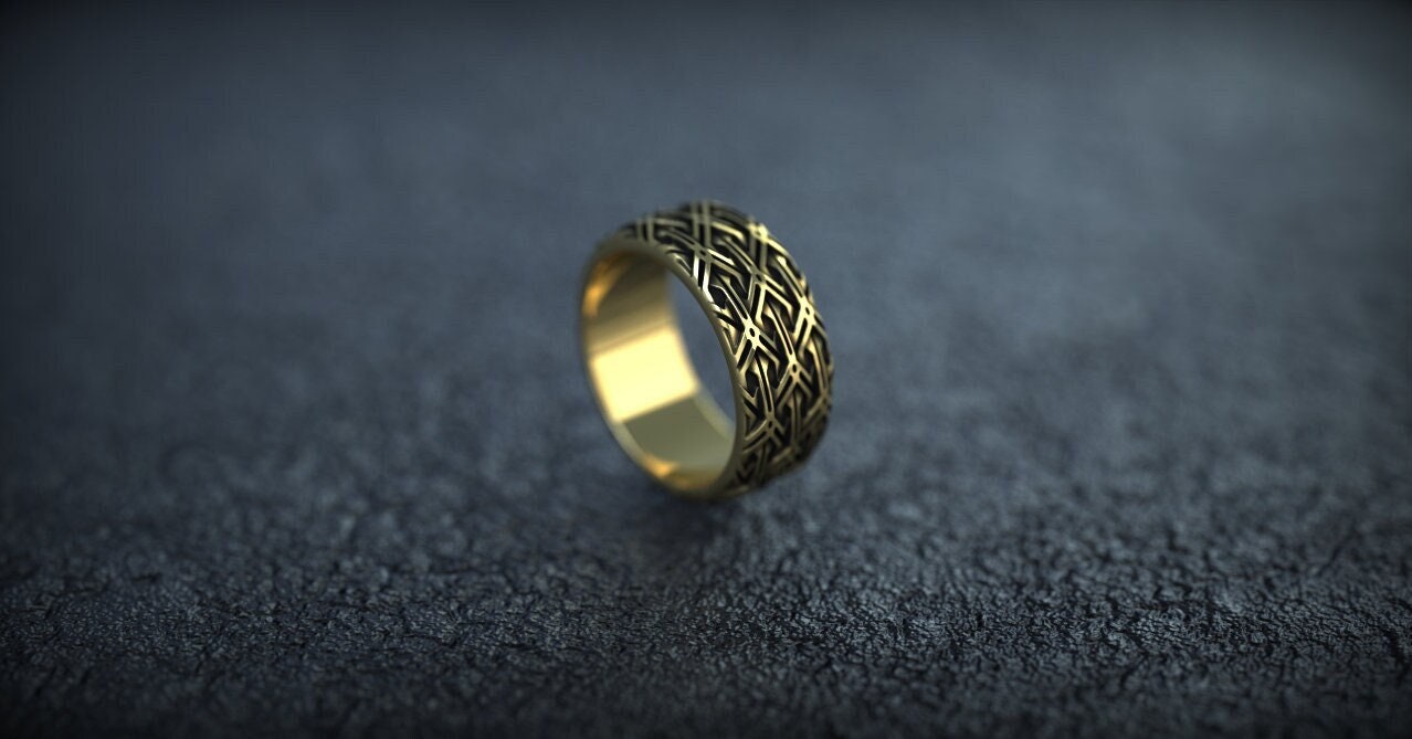 Gold Wedding Band | Viking Engagement Ring | Wide Wedding Band | Gold Armor Ring | Viking Jewelry