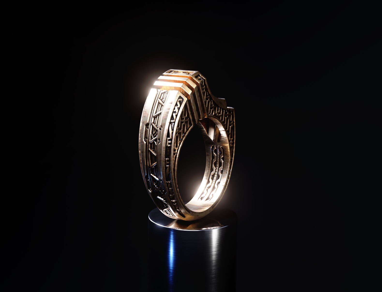 Geometric gold ring 'Titan'