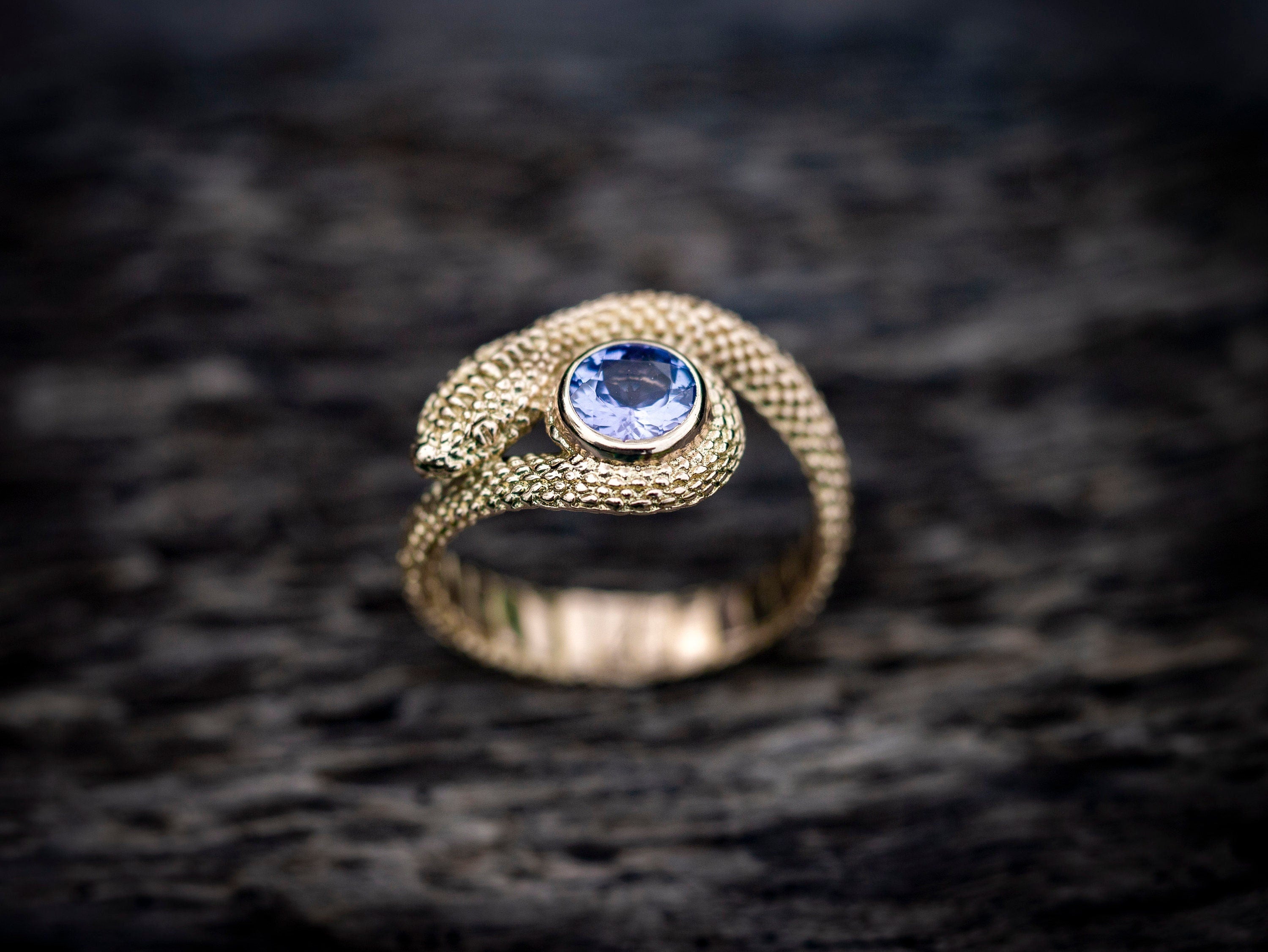 Solid Gold Snake Ring with Gemstone
