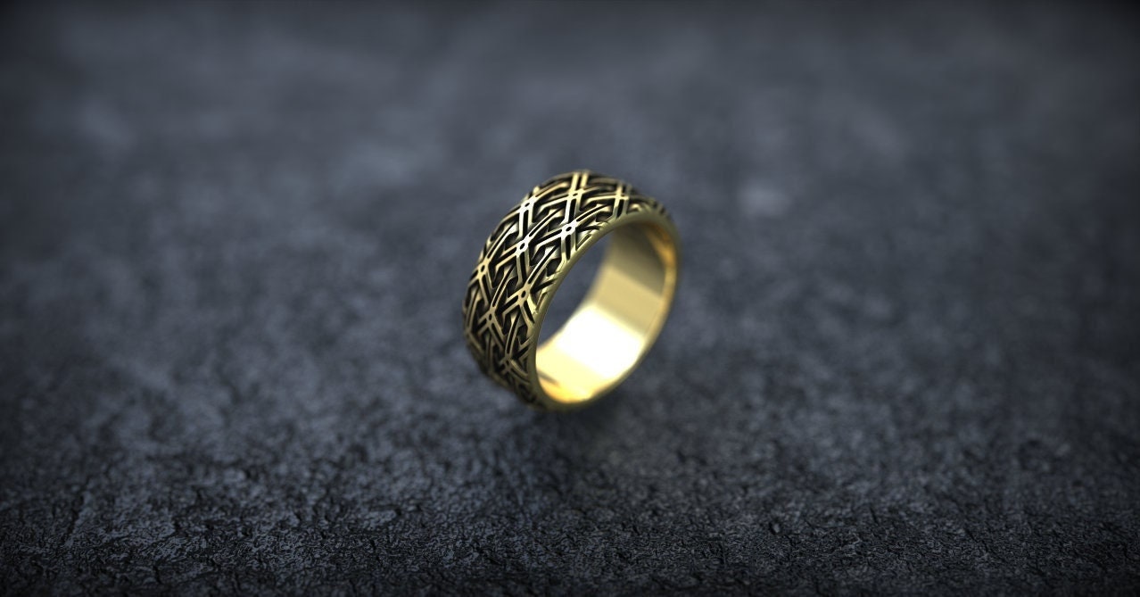 Gold Wedding Band | Viking Engagement Ring | Wide Wedding Band | Gold Armor Ring | Viking Jewelry