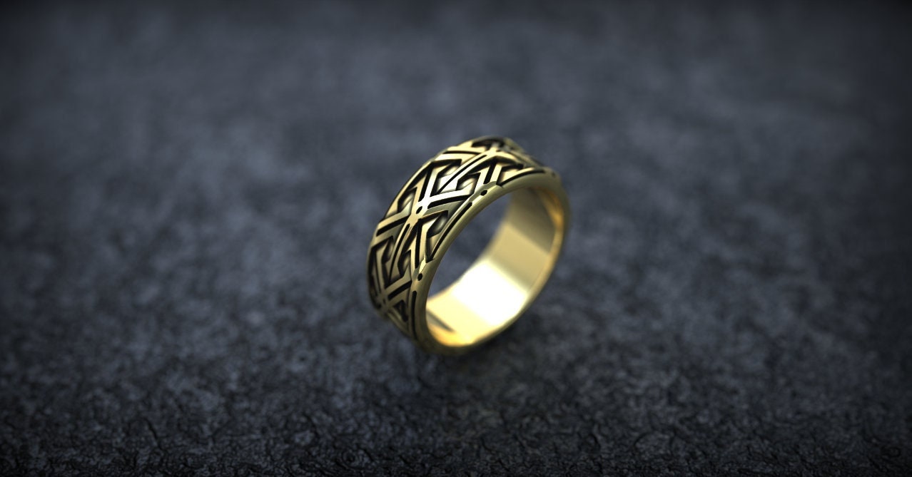 Viking Engagement Ring | Gold Wedding Band | Wide Wedding Band | Gold Armor Ring | Viking Jewelry