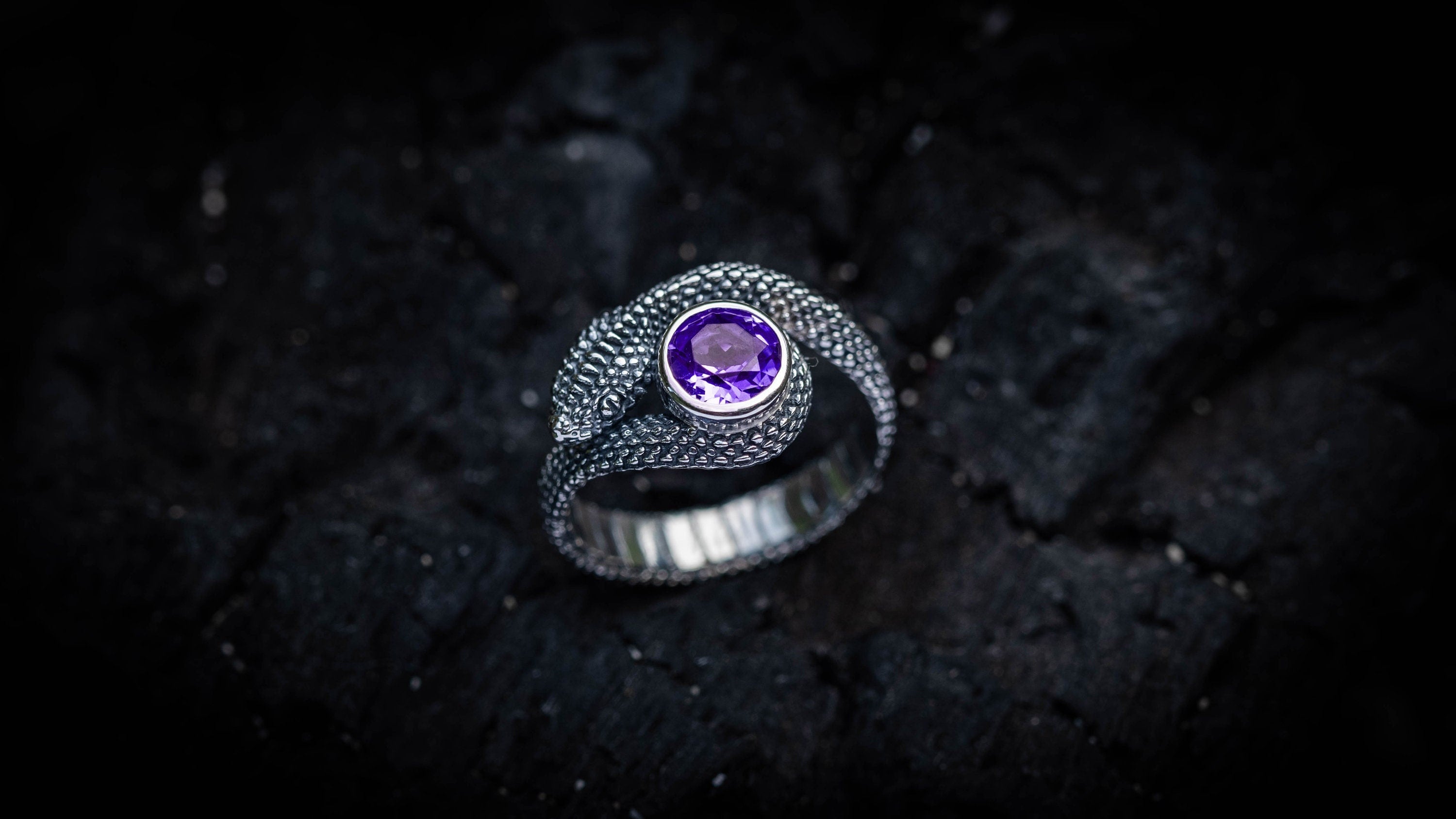 Silver Serpent Ring | Amethyst Engagement Ring | Silver Snake Jewelry | Silver Snake Ring with Gemstone | Snake Lover Gift