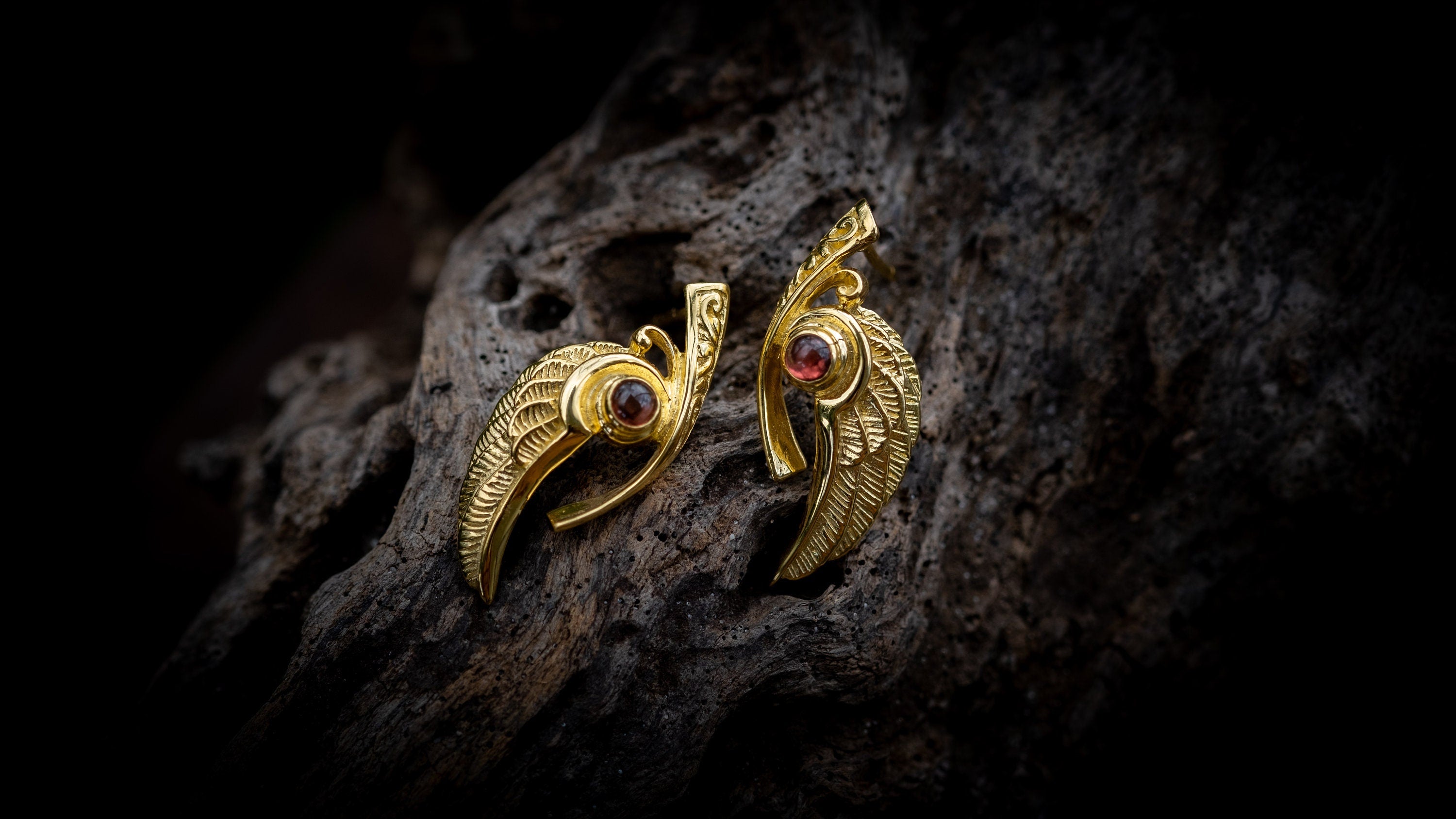 18K Gold Bird Earrings | Feather Stud Earrings | Humming Bird Earrings | Solid Gold Stud Earrings | Wings Earrings