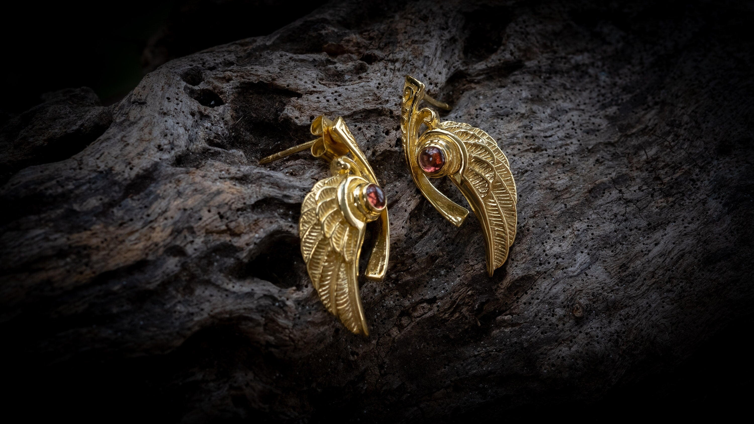 18K Gold Bird Earrings | Feather Stud Earrings | Humming Bird Earrings | Solid Gold Stud Earrings | Wings Earrings