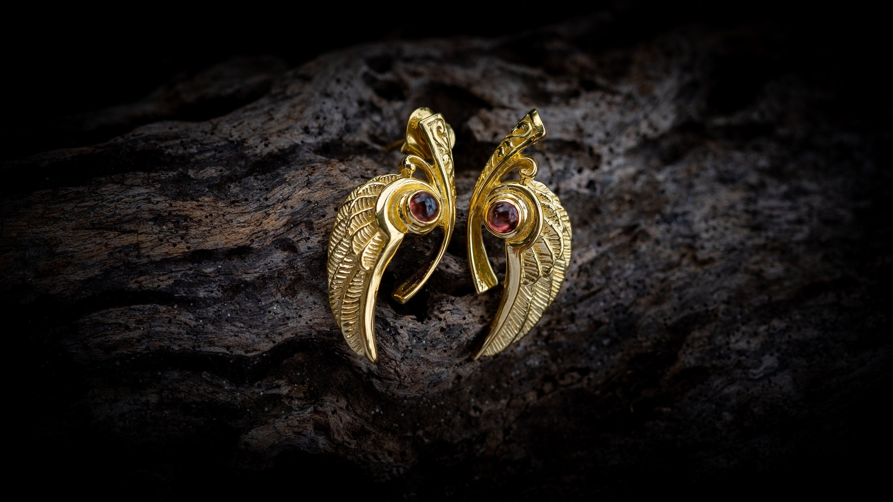 18K Gold Bird Earrings | Feather Stud Earrings | Humming Bird Earrings | Solid Gold Stud Earrings | Wings Earrings