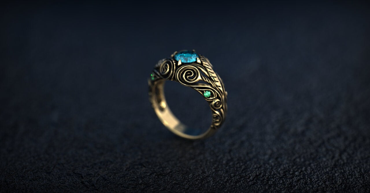 14K Gold Elven Engagement Ring: Nature Inspired Filigree Wedding Ring