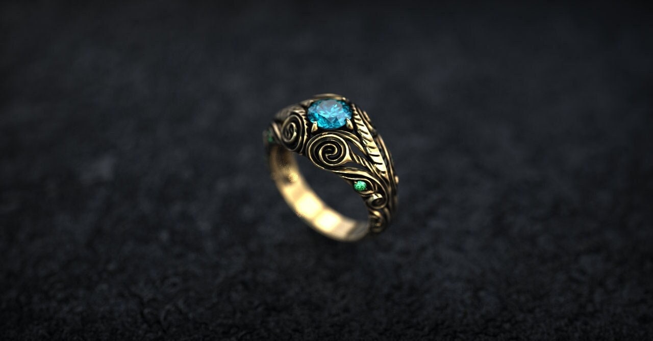 14K Gold Elven Engagement Ring: Nature Inspired Filigree Wedding Ring