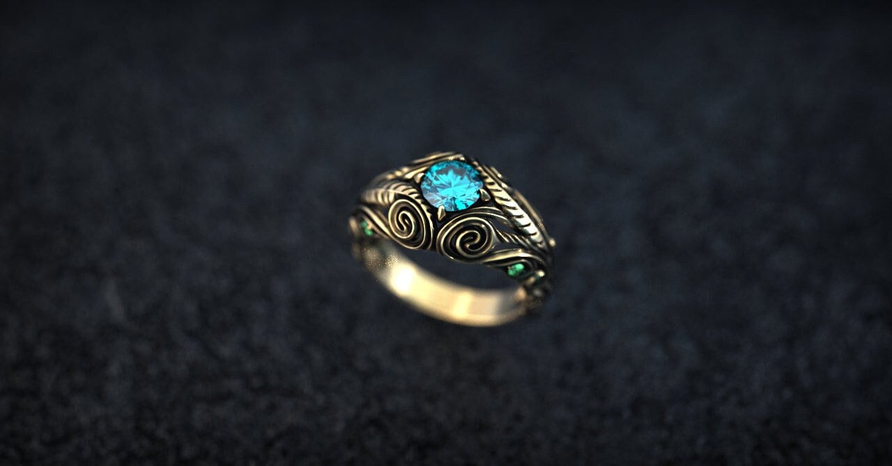 14K Gold Elven Engagement Ring: Nature Inspired Filigree Wedding Ring
