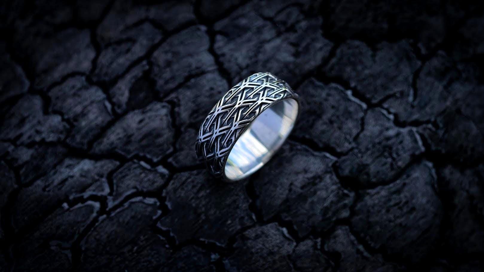 Silver Viking Wedding Ring | Celtic Knot Ring | Wide Wedding Band | Armor Ring | Viking Jewelry | Wide Band Ring