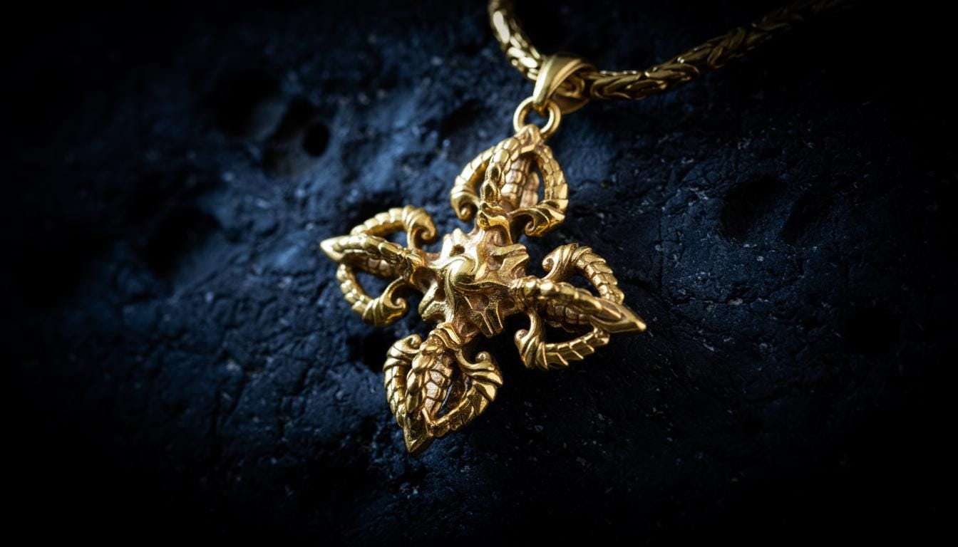 18K Gold Vajra Pendant | Buddhist Necklace | Gold Buddhist Jewelry | Buddhist Art | Golden Dorj