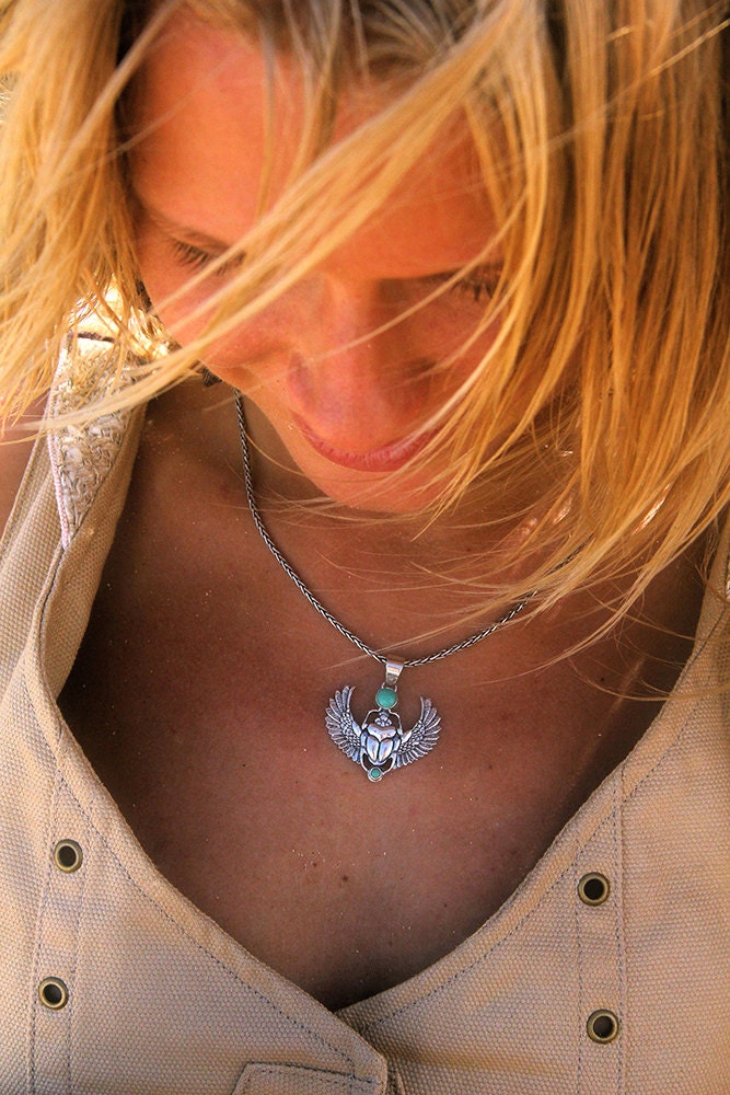 Sterling silver scarab pendant shown from alternate angle