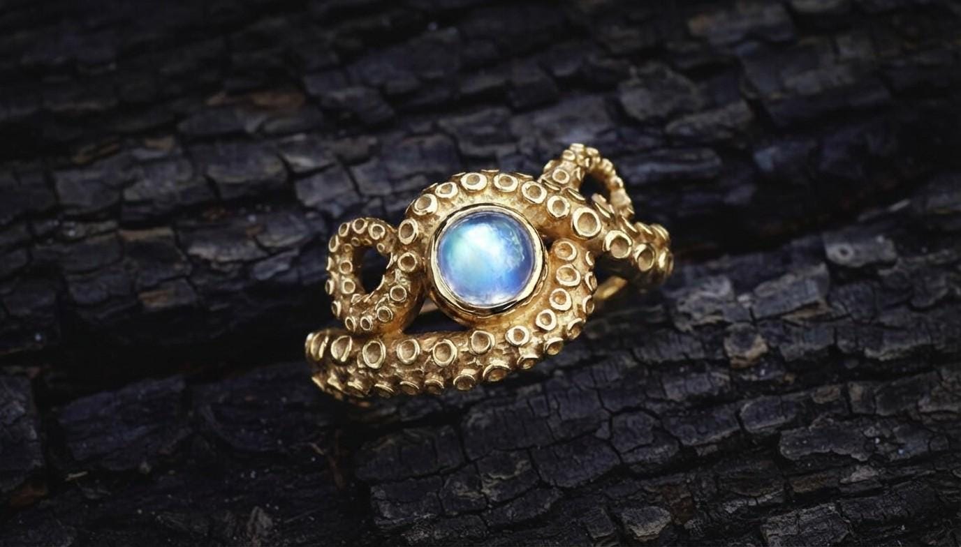 Gold Octopus Ring with Gemstone