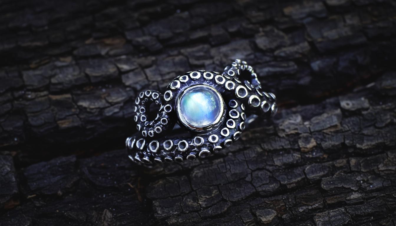 Rainbow Moonstone Octopus Ring