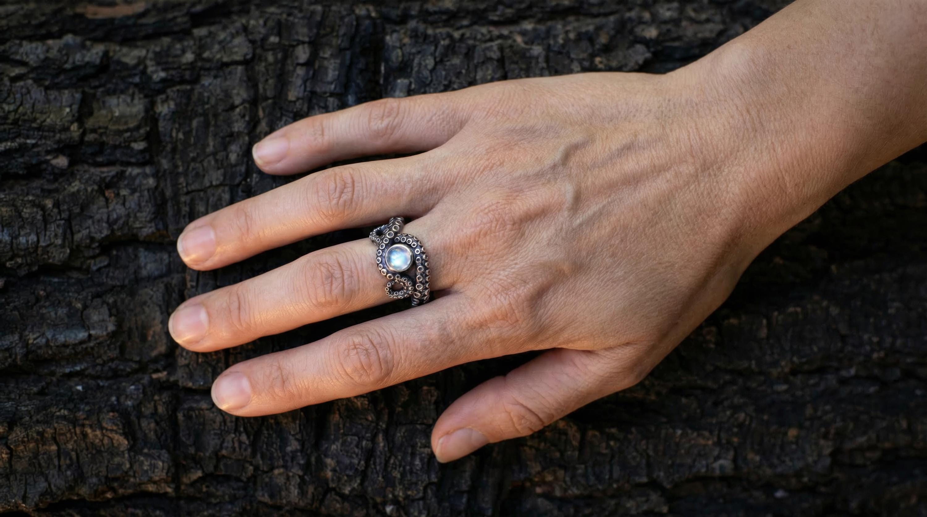 Rainbow Moonstone Octopus Ring