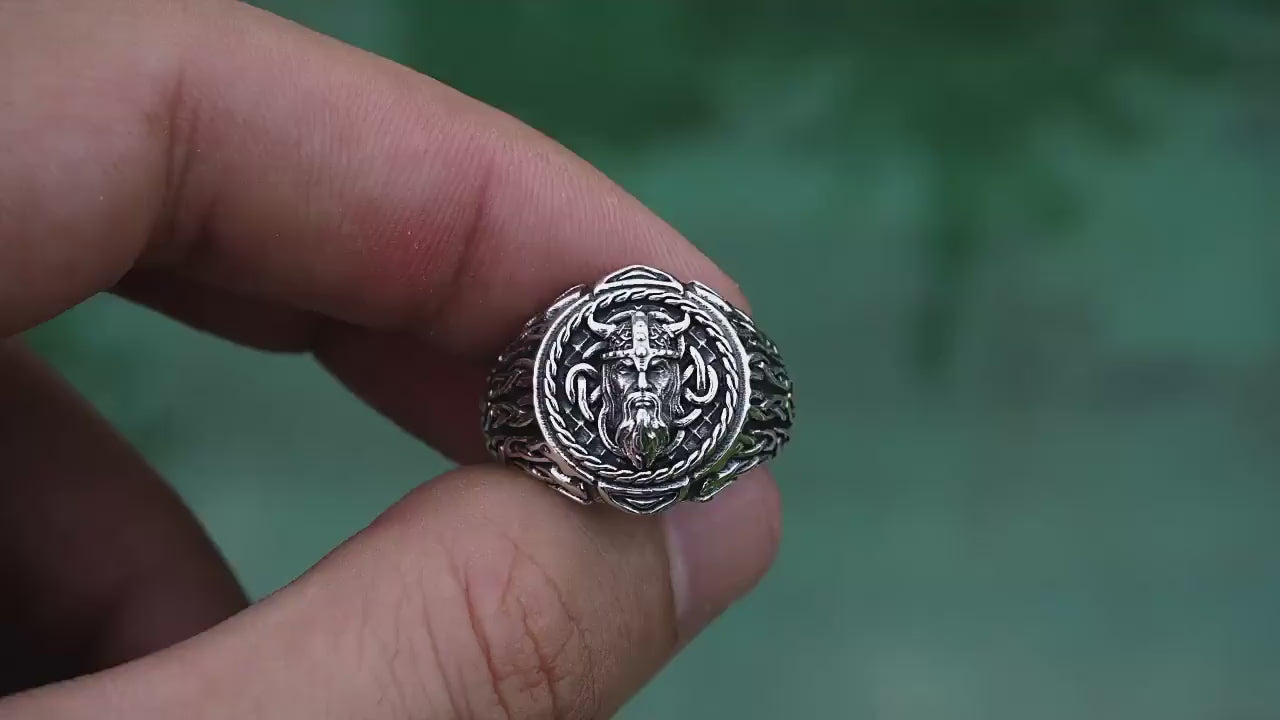 Odin Viking Ring | Celtic Knot Silver Jewelry | Viking Head Ring | Pagan Jewelry for Men | Norse Mythology Ring | Viking Accessories