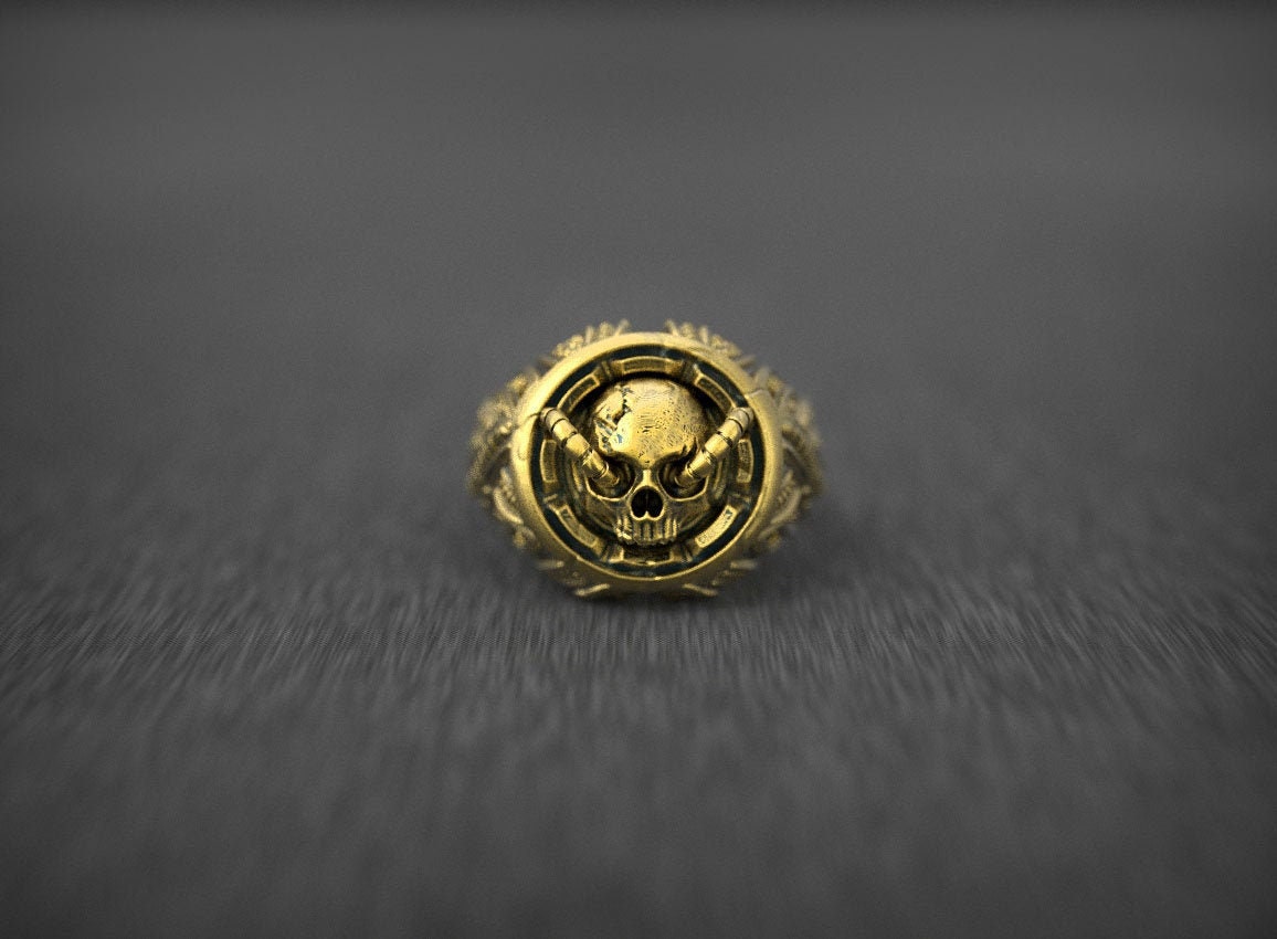 Gold Skull Ring 'BioMech Skull'