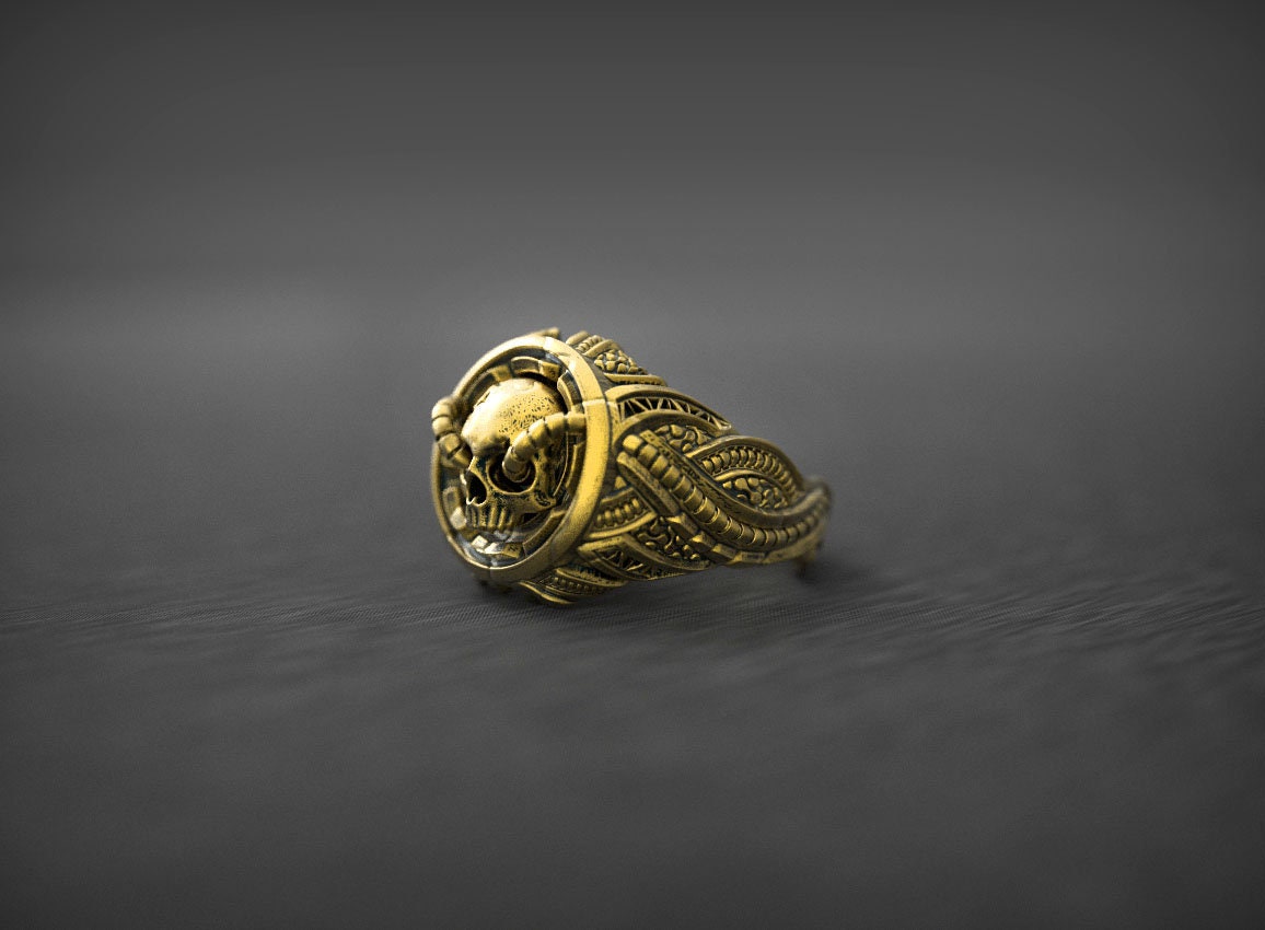 Gold Skull Ring 'BioMech Skull'