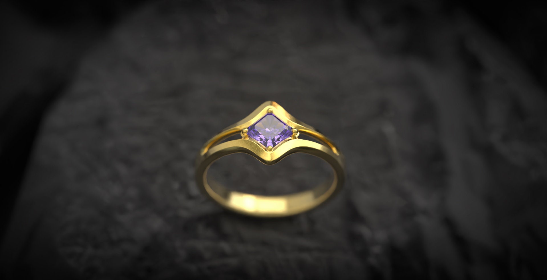 14K Gold Geometric Engagement ring with Diamond