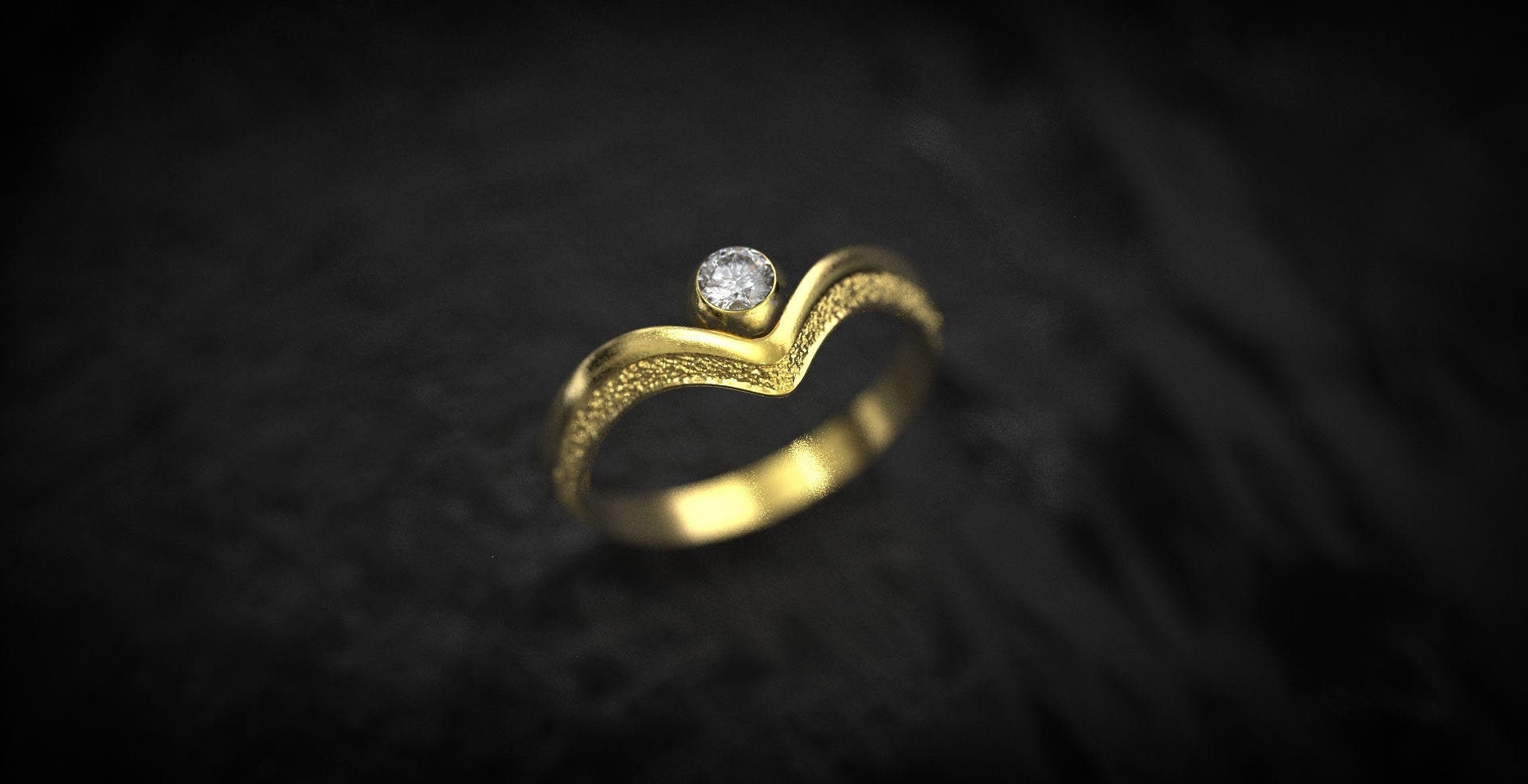 V Shape Gold Engagement Ring with Gemstone