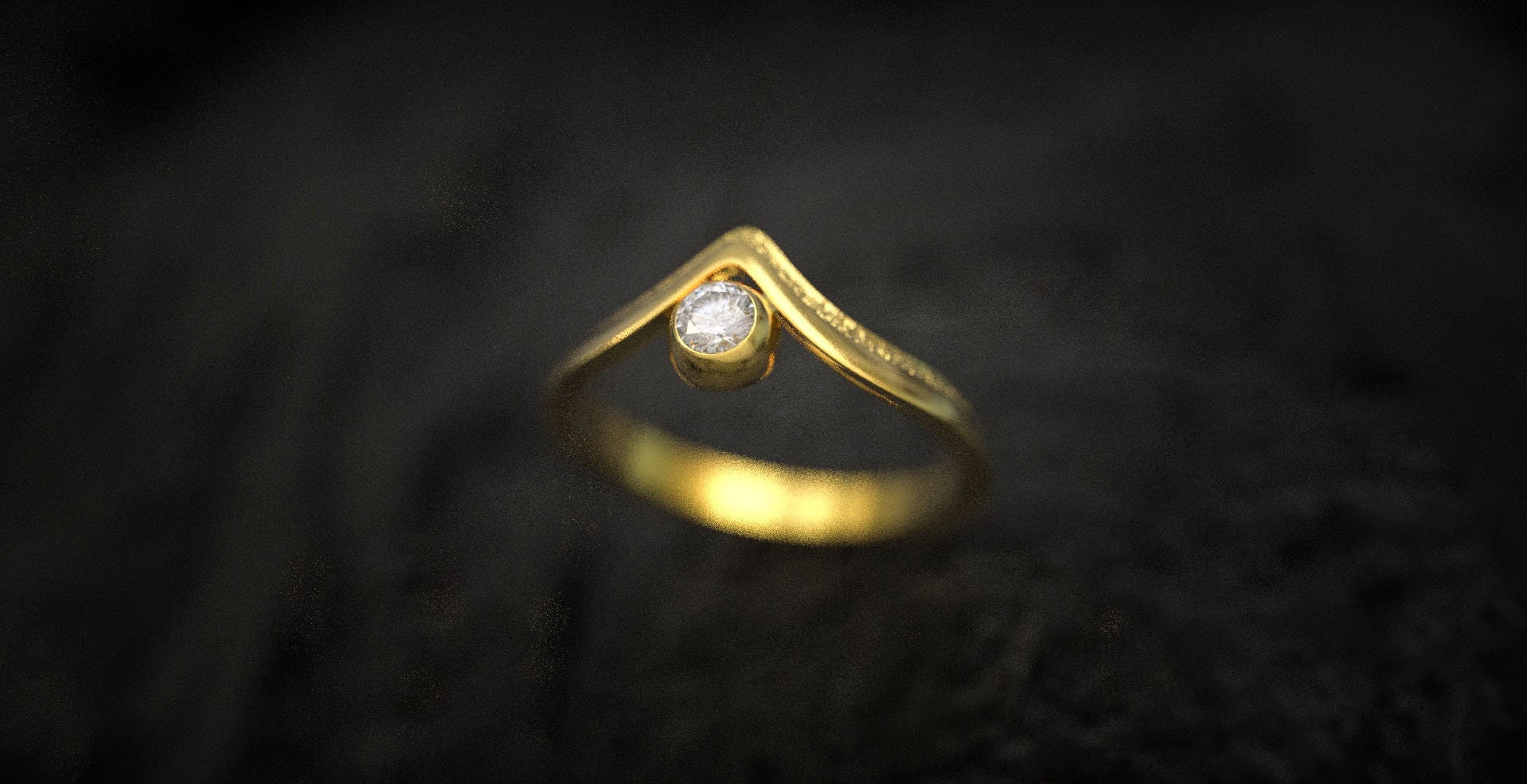 V Shape Gold Engagement Ring with Gemstone