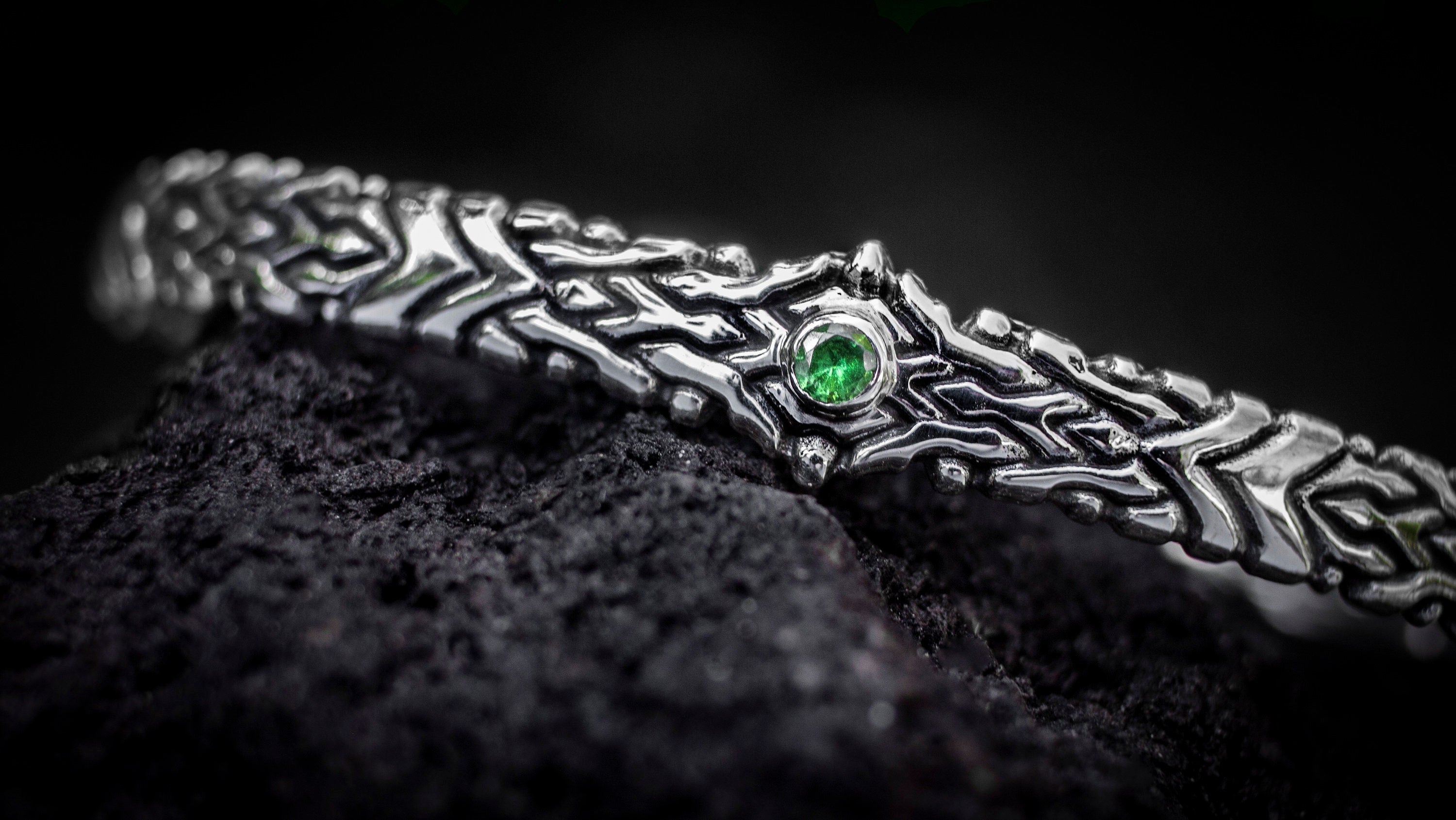 Silver Bangle Bracelet with Gemstone