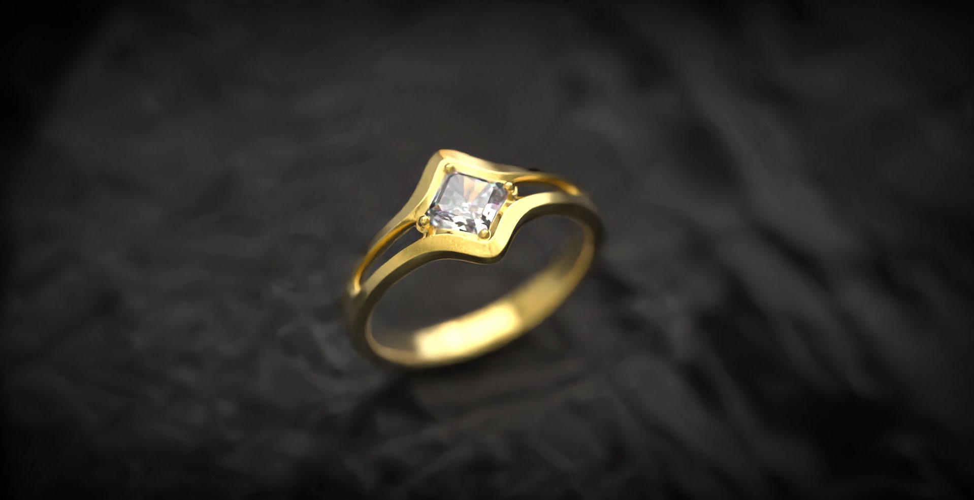 14K Gold Geometric Engagement ring with Diamond