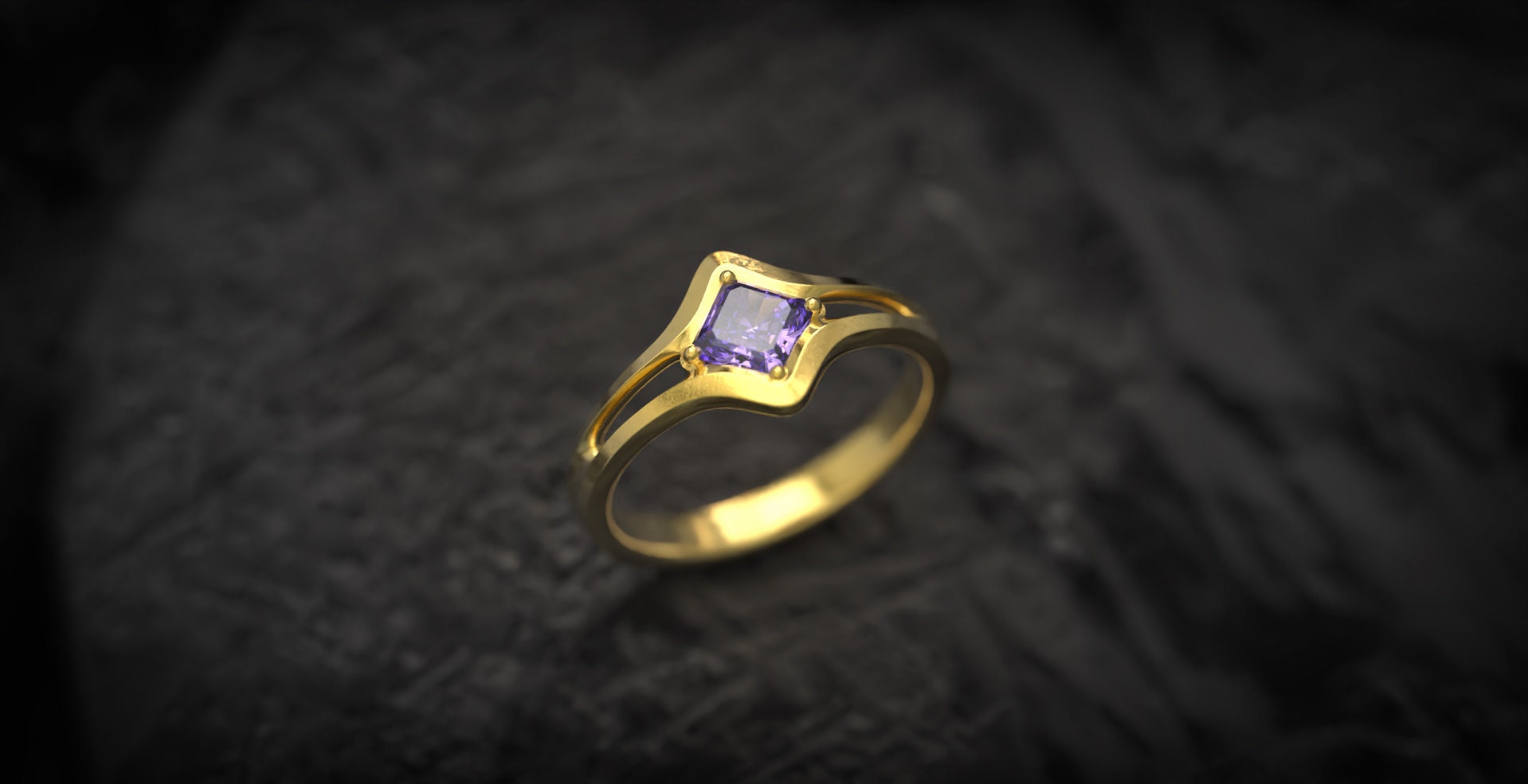 14K Gold Geometric Engagement ring with Diamond