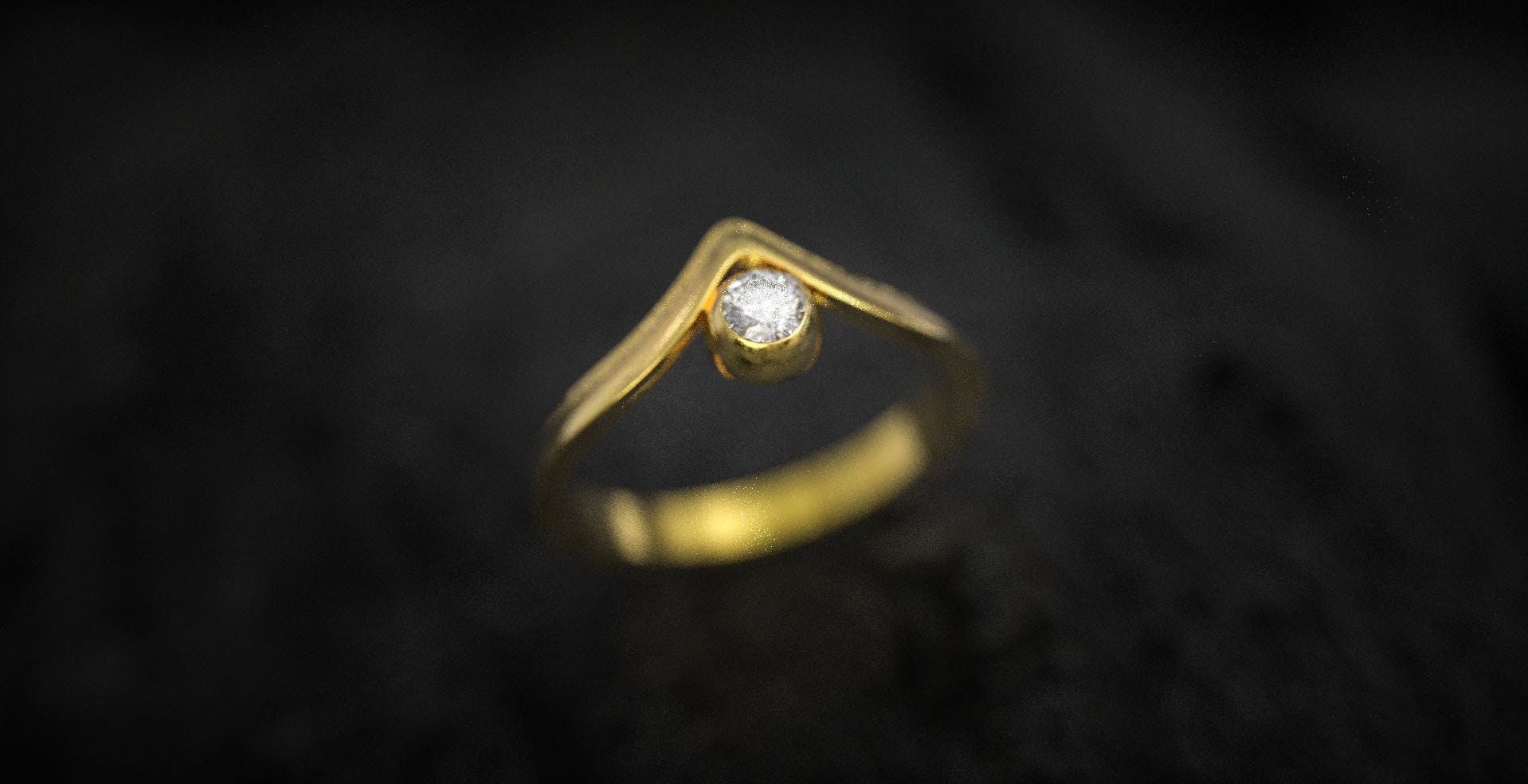 V Shape Gold Engagement Ring with Gemstone