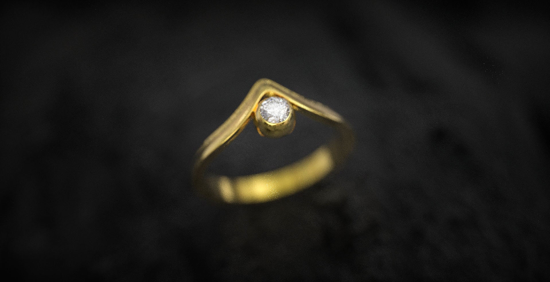 V Shape Gold Engagement Ring with Gemstone