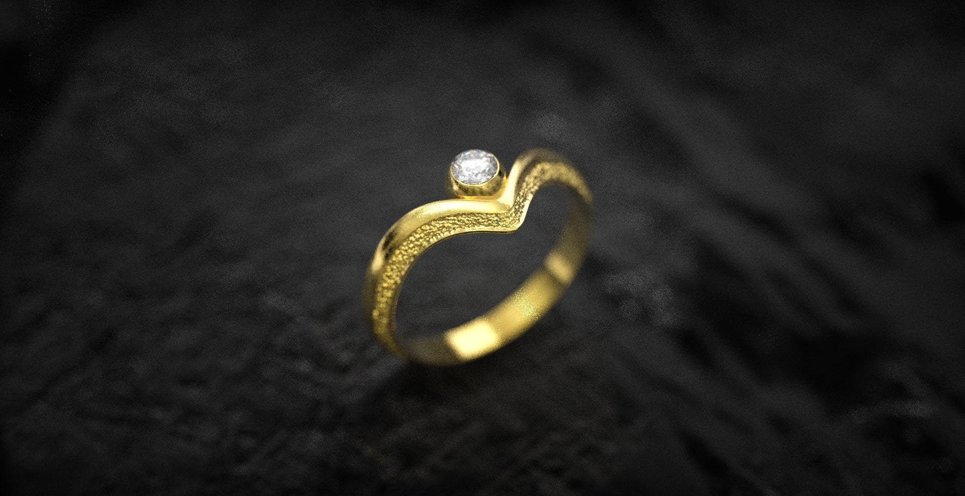 V Shape Gold Engagement Ring with Gemstone